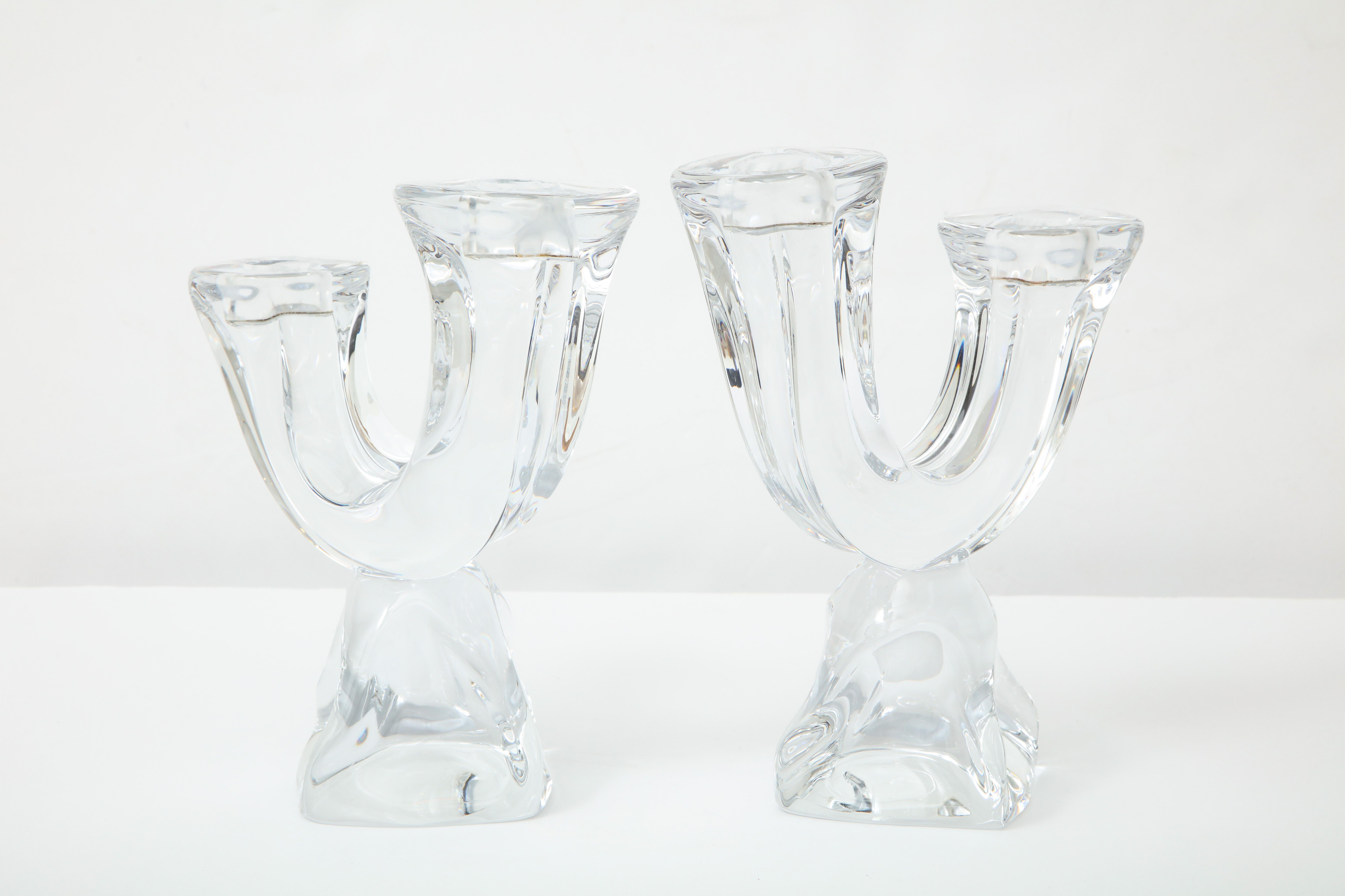 20th Century Daum Modernist Crystal Candlesticks For Sale