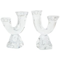Daum Modernist Crystal Candlesticks