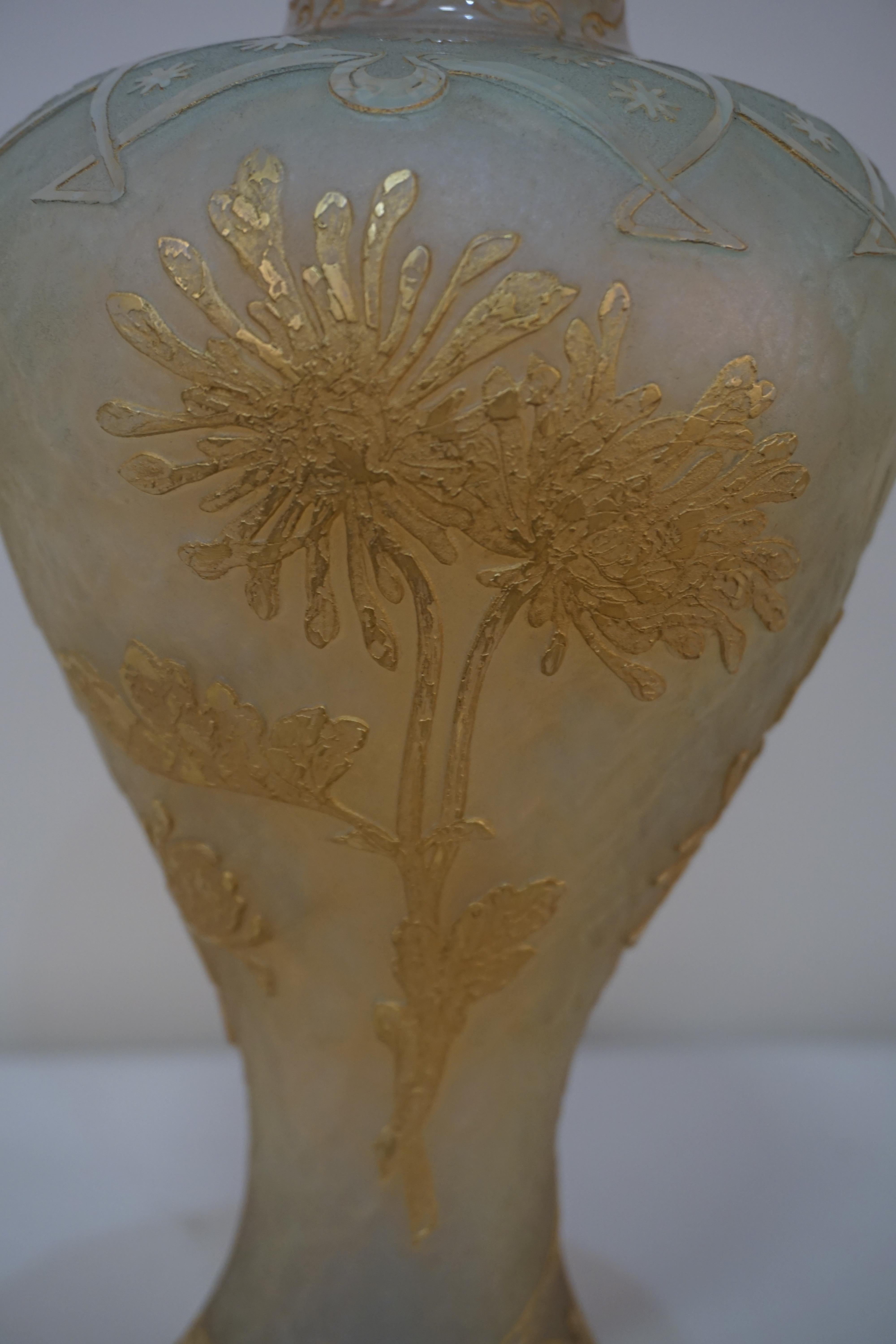 Acid cut flora design opalescent glass vase by Daum Nancy.