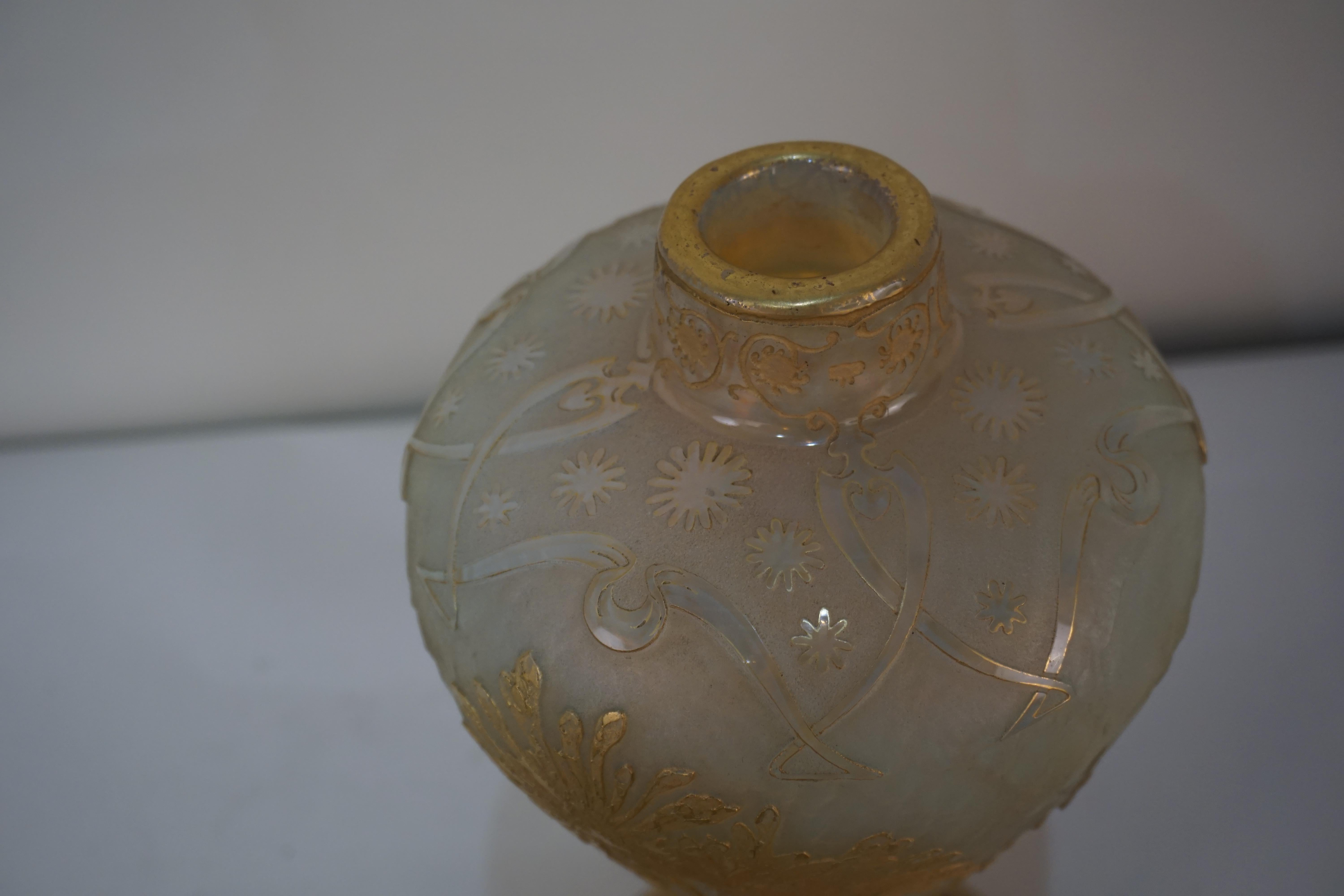 French Daum Nancy Acid Cut Opalescent Glass Vase For Sale