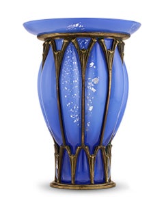 Daum Nancy and Majorelle Blue Glass and Iron Vase