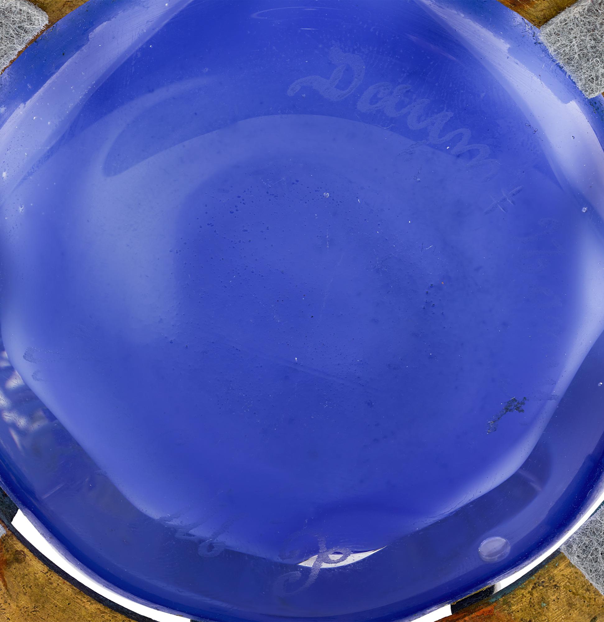 Art Déco Vaso in vetro e ferro blu Daum Nancy e Majorelle in vendita