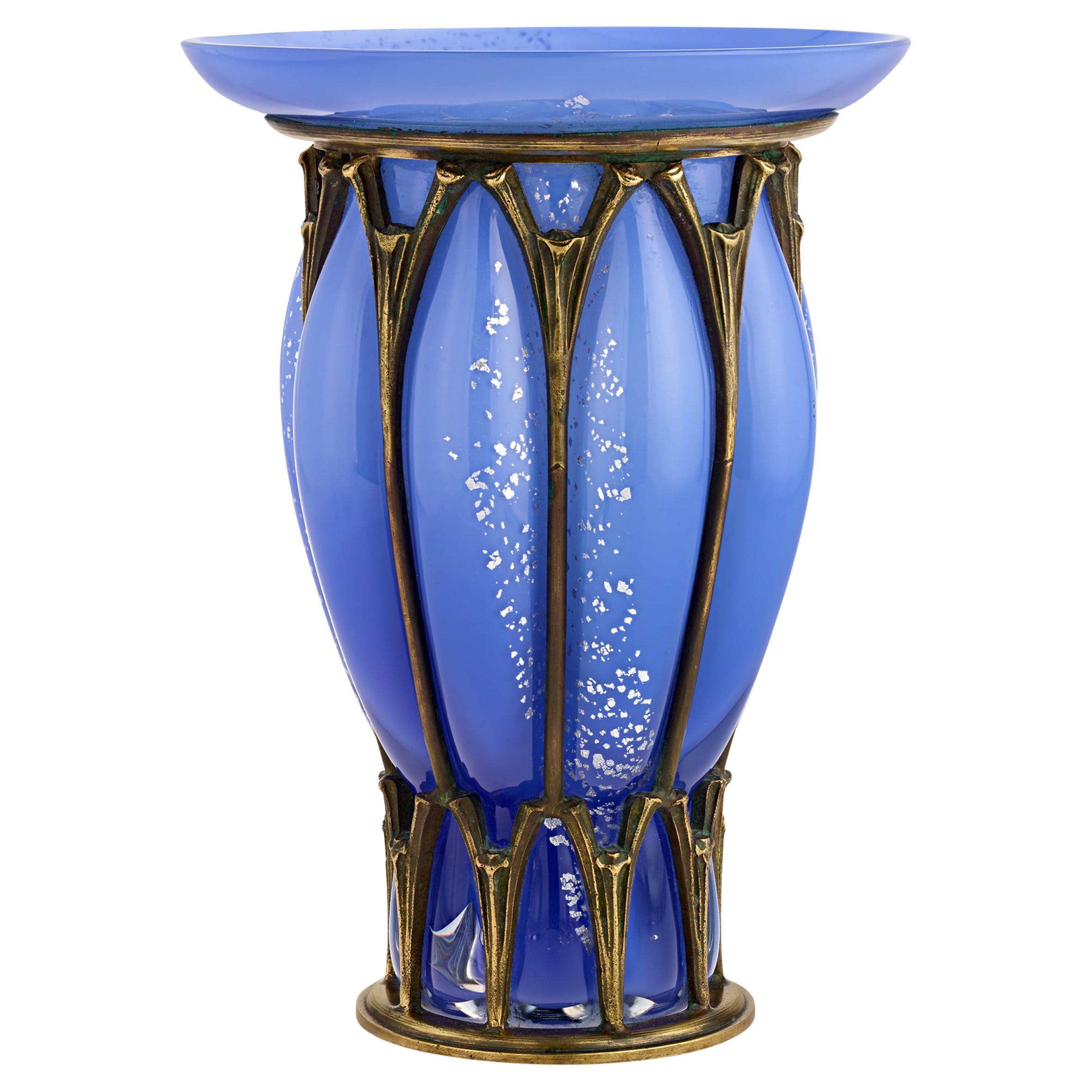 Daum Nancy and Majorelle Blue Glass and Iron Vase