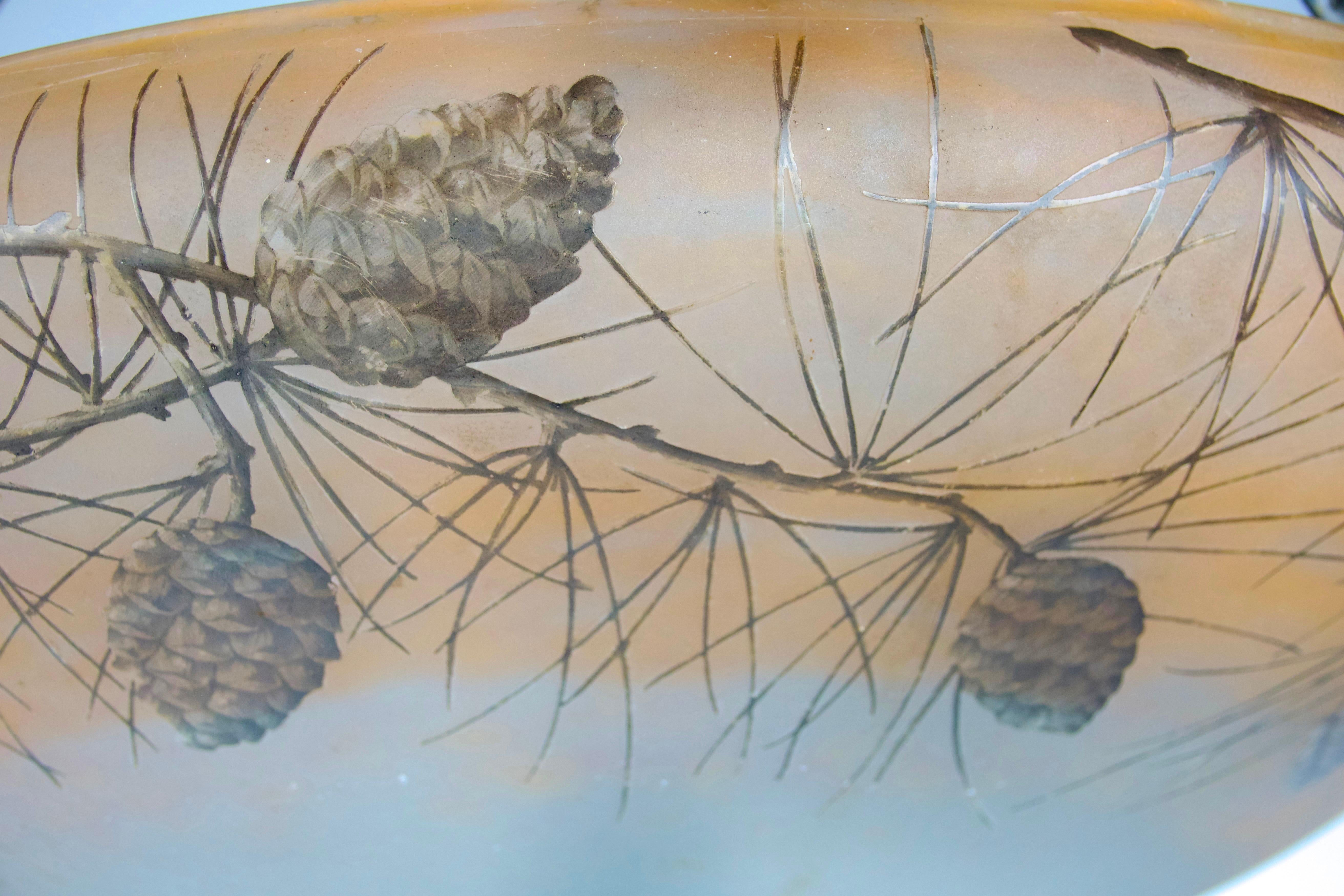 Early 20th Century Daum # Nancy and Majorelle, Pine Cone Etched Glass Suspension, Art Nouveau 1900 For Sale