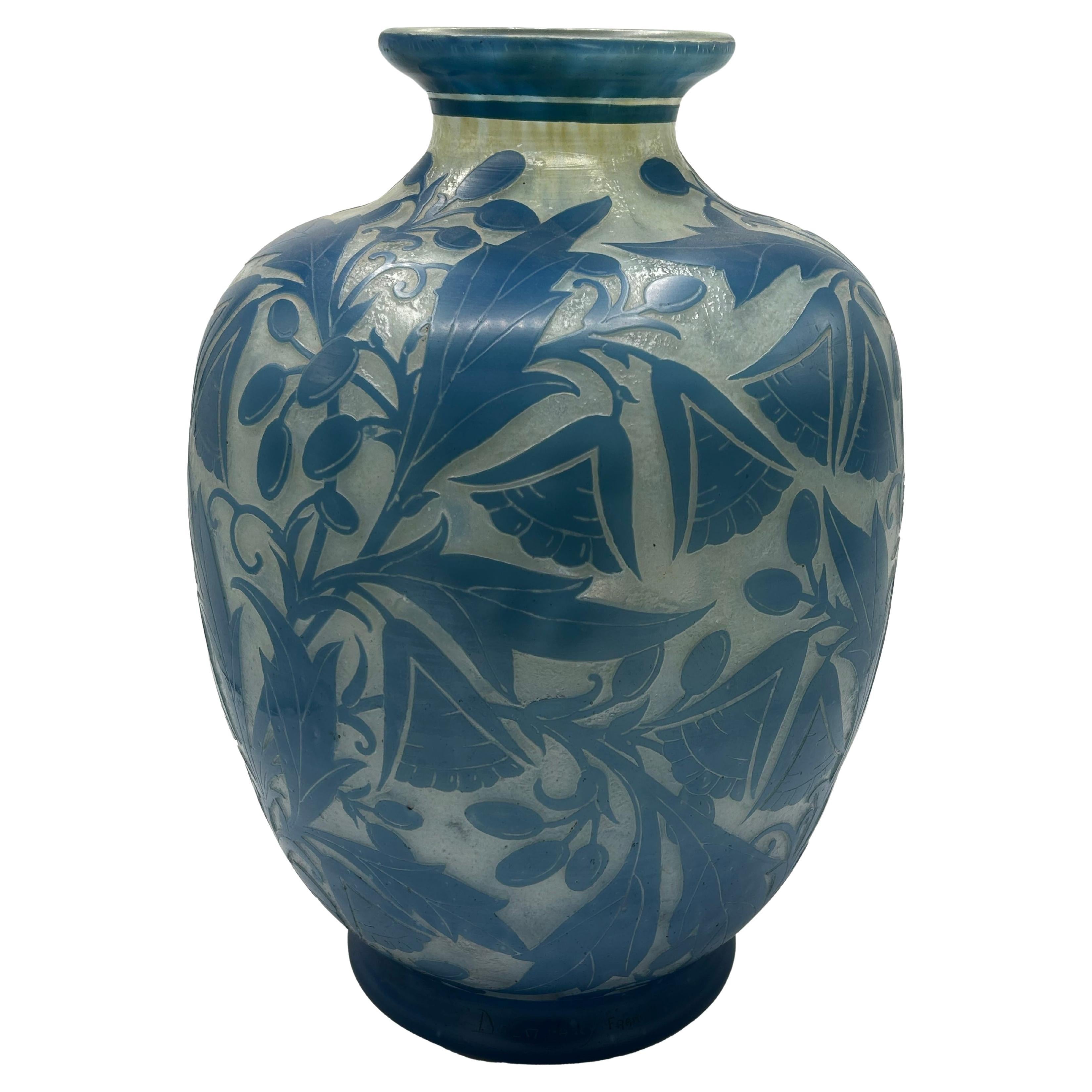 Jarrón de cristal camafeo grabado al ácido Daum Nancy Art Decó, Francia