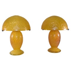 Daum Nancy Art Deco Cameo Cut Glass Lamps