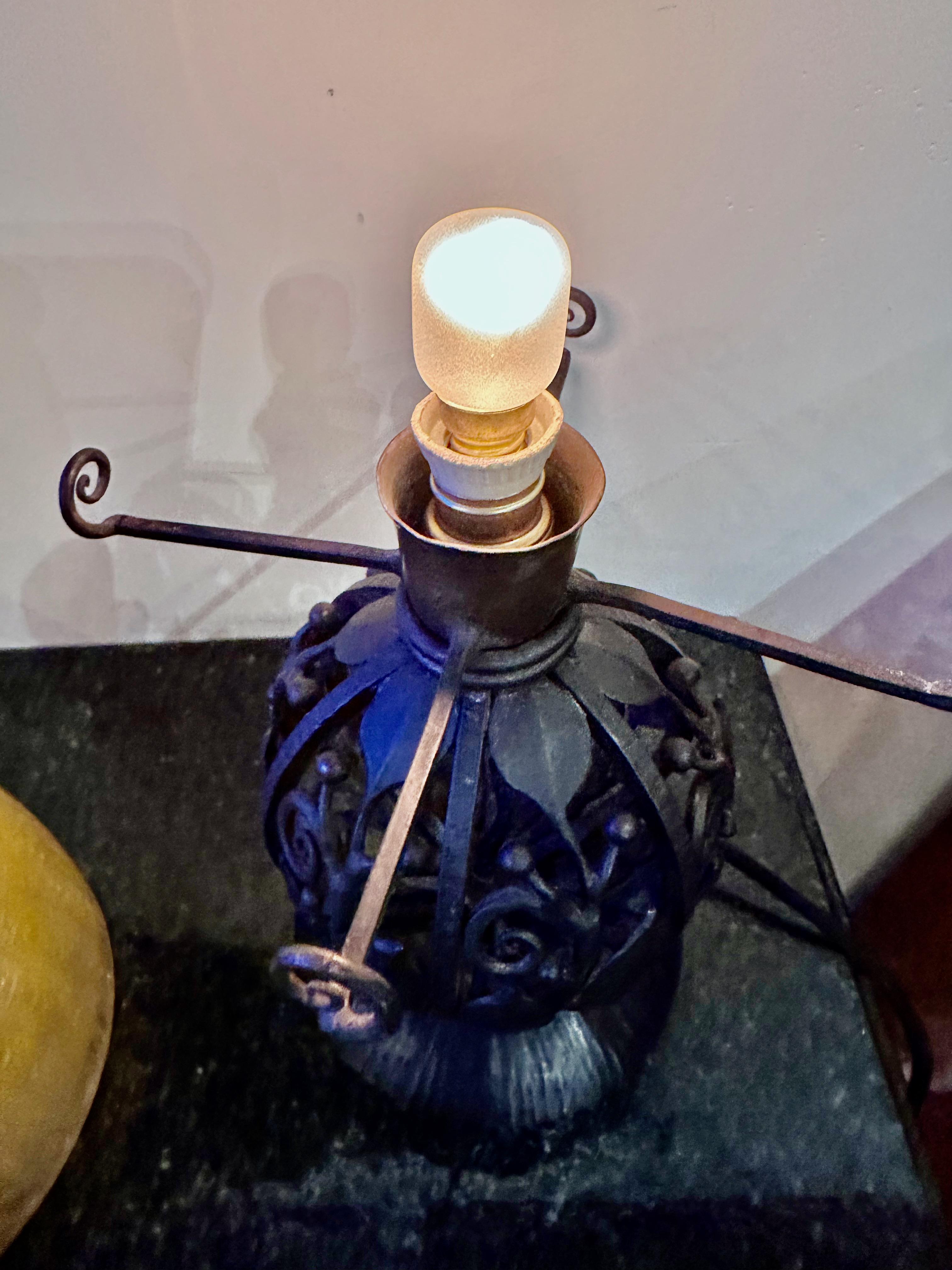 Early 20th Century Daum Nancy Art Deco Globe Iron Table Lamp Circa 1925 signed L Katona For Sale