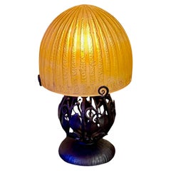 Retro Daum Nancy Art Deco Globe Iron Table Lamp Circa 1925 signed L Katona