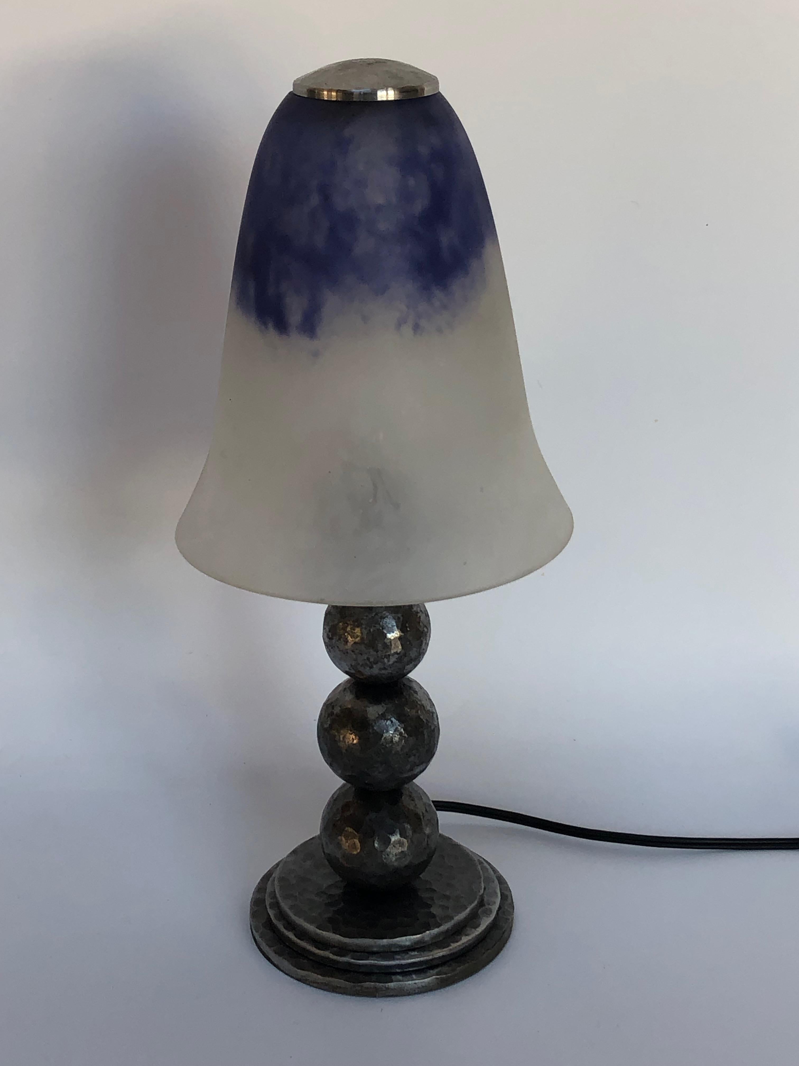 Daum Nancy Art Deco Lamp in the Taste of Edgar Brandt 1