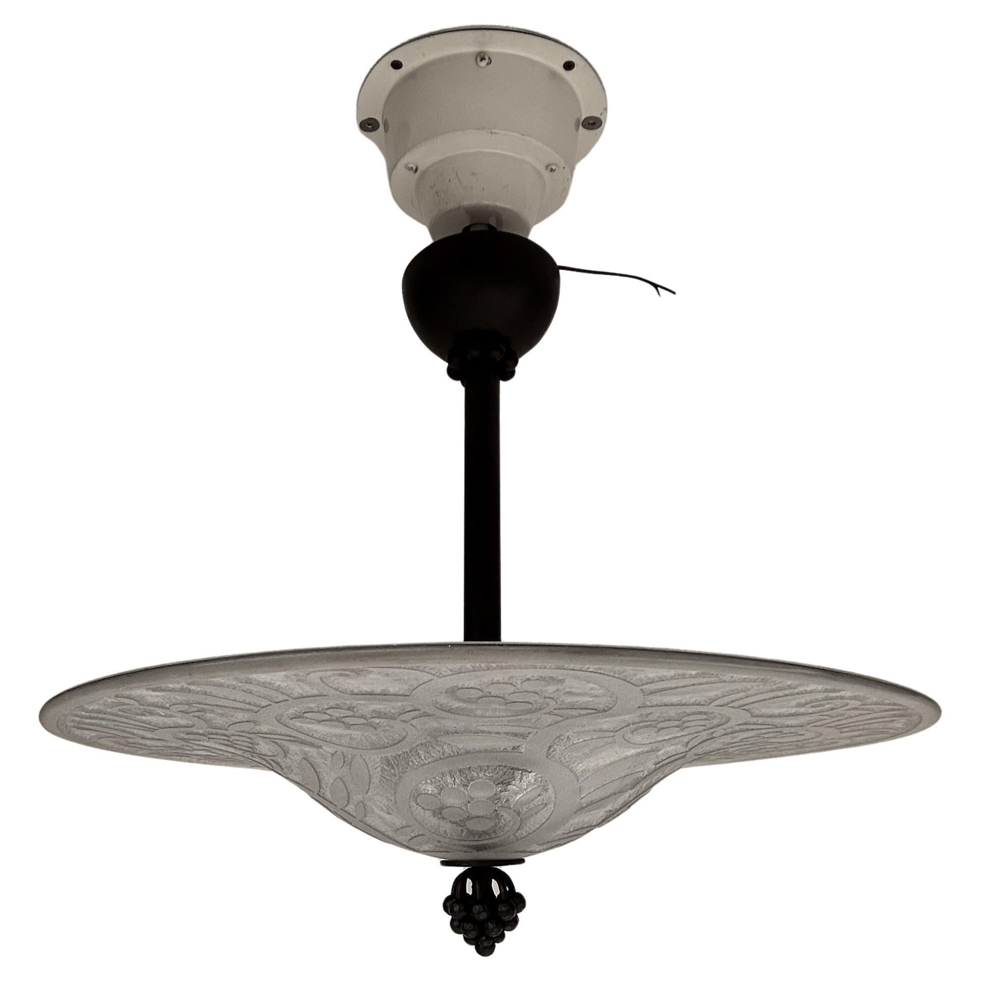 Daum Nancy Art Deco Pendant Light For Sale