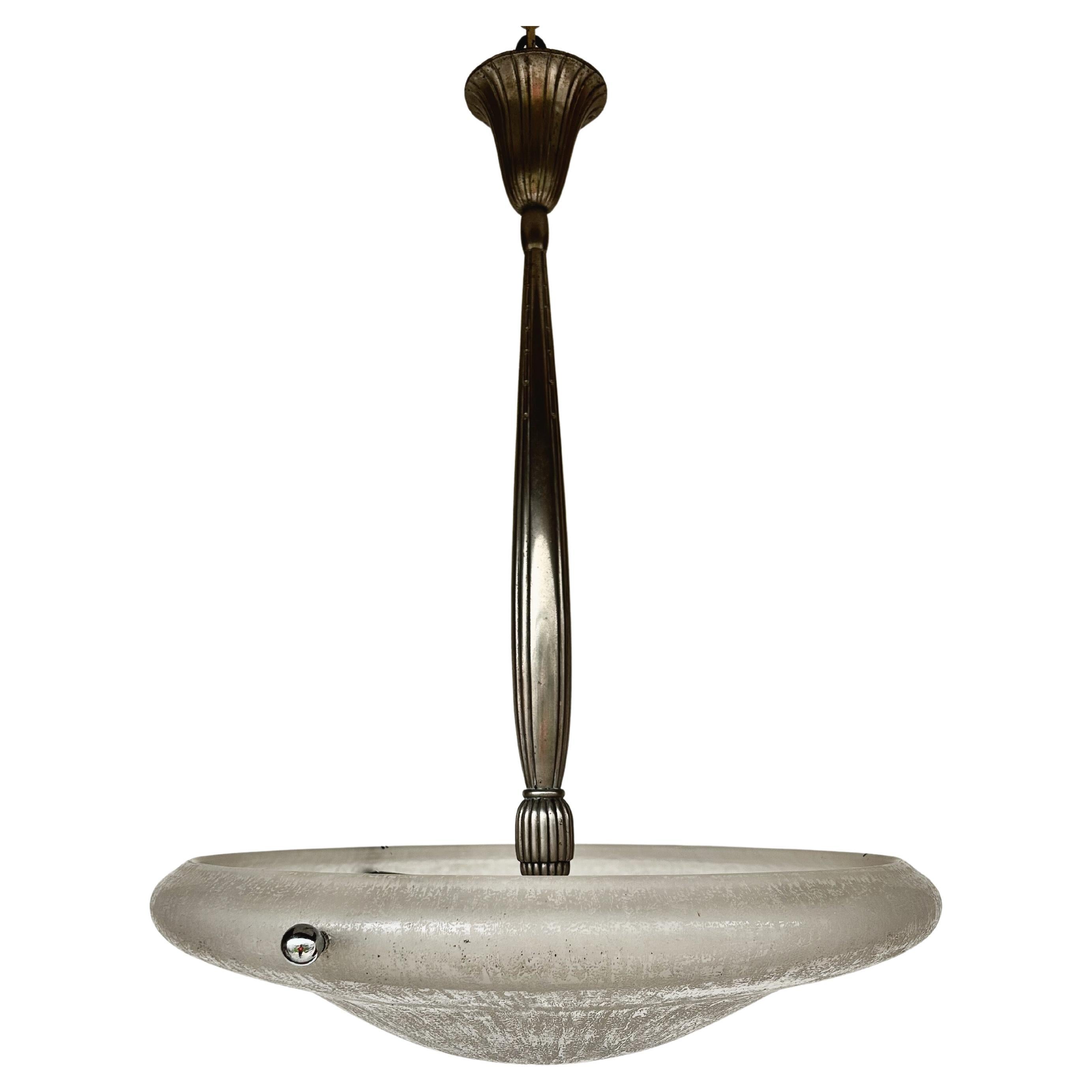 Daum Nancy Art Deco Pendant Light For Sale
