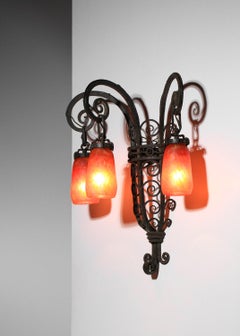 Aplique art déco Daum Nancy 3 tulipas en vidrio naranja