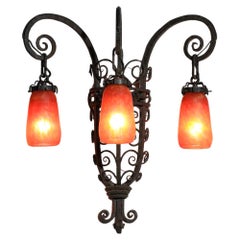 Aplique art déco Daum Nancy 3 tulipas en vidrio naranja Aplique art déco Daum Nancy 3 tulipas en vidrio naranja