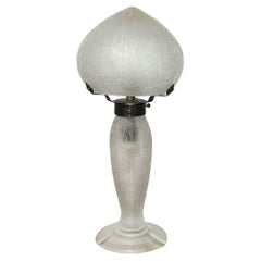 Daum Nancy Art Deco Table Lamp, Etched Colorless Smoky Glass, Wrought Iron 1930s