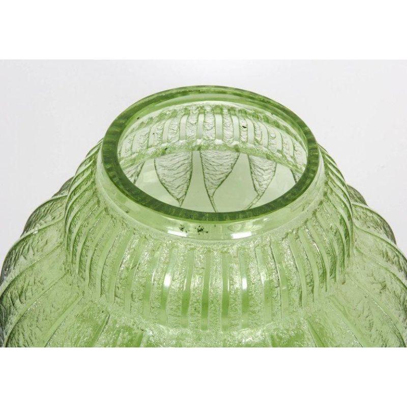 Acid etched green glass vase, signed Daum Nancy France, circa 1930.