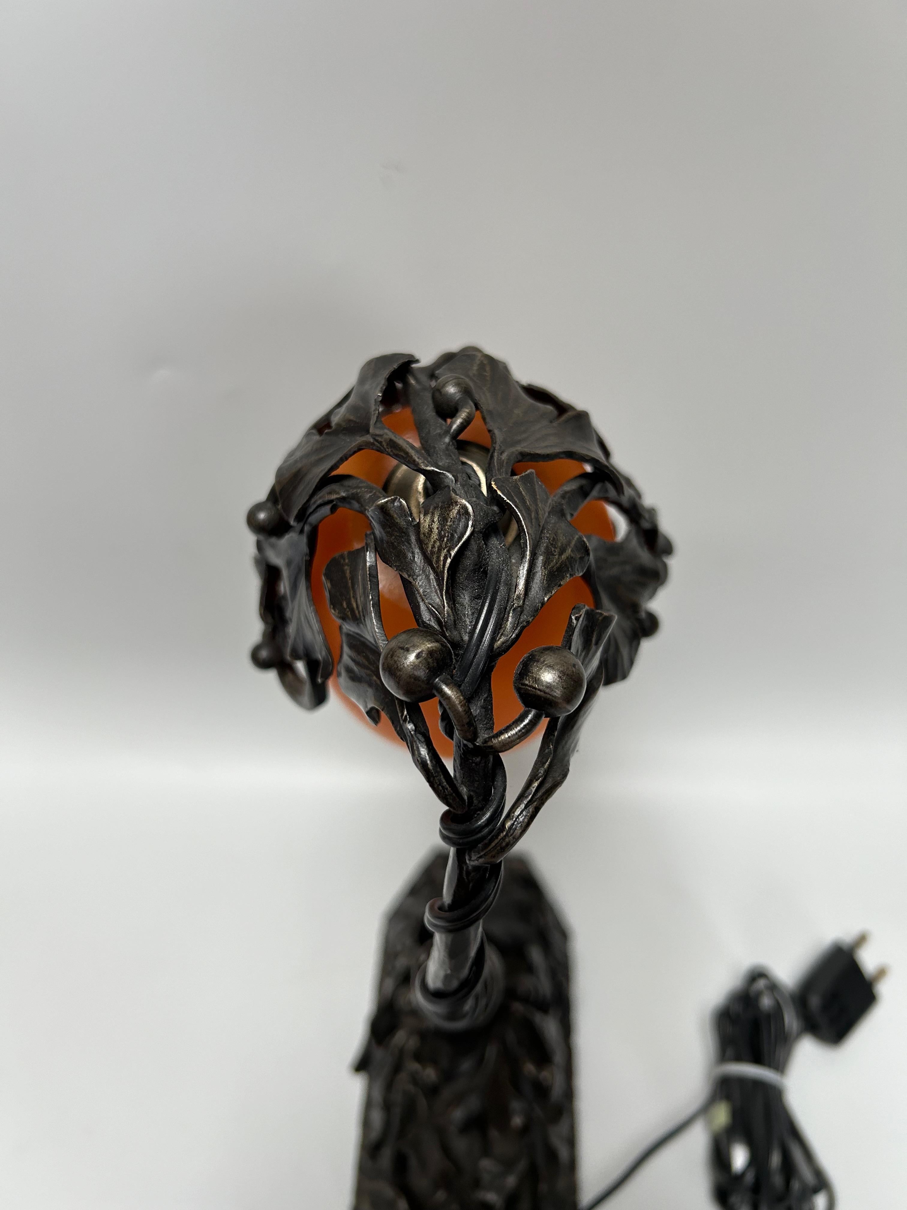 Daum Nancy Art Deco Wrought Iron Lamp For Sale 5