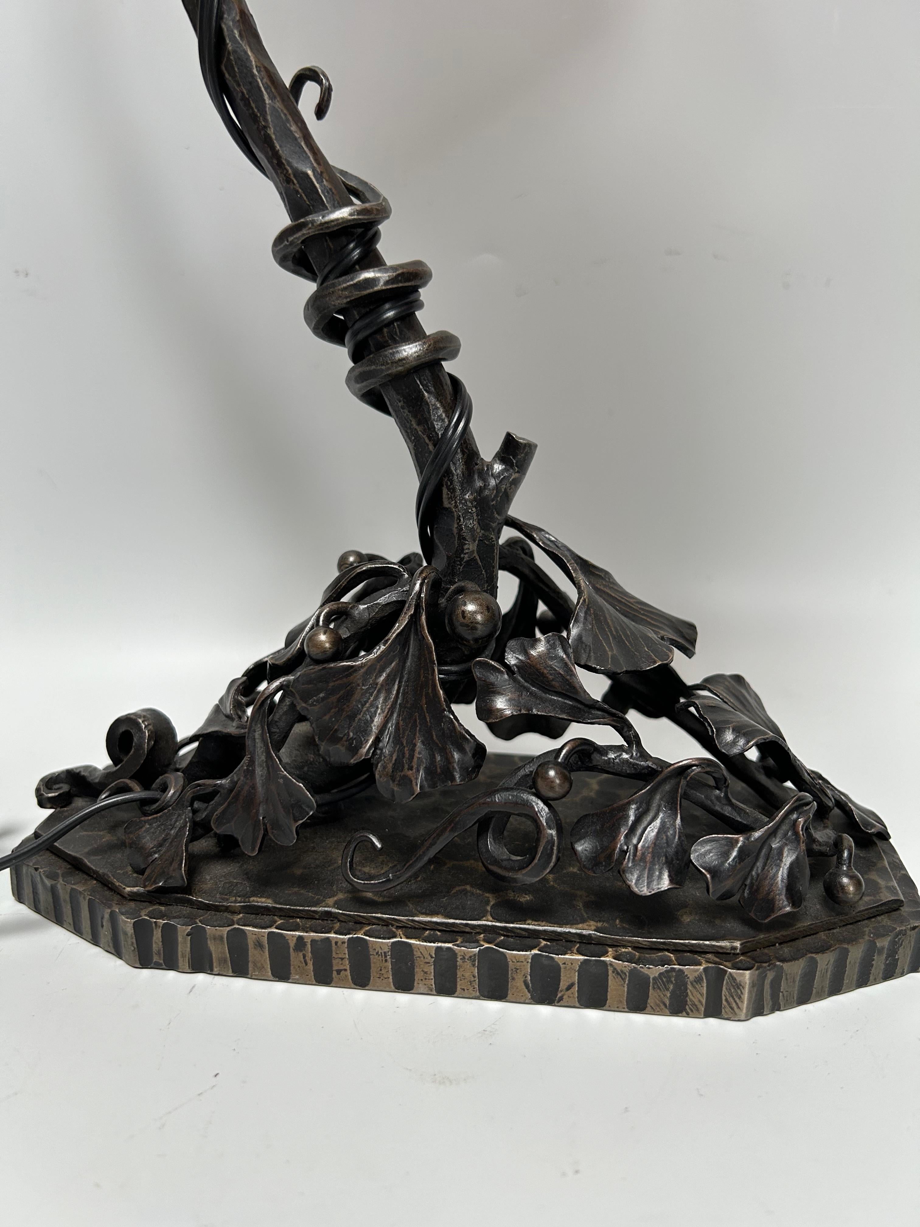 Daum Nancy Art Deco Wrought Iron Lamp For Sale 2