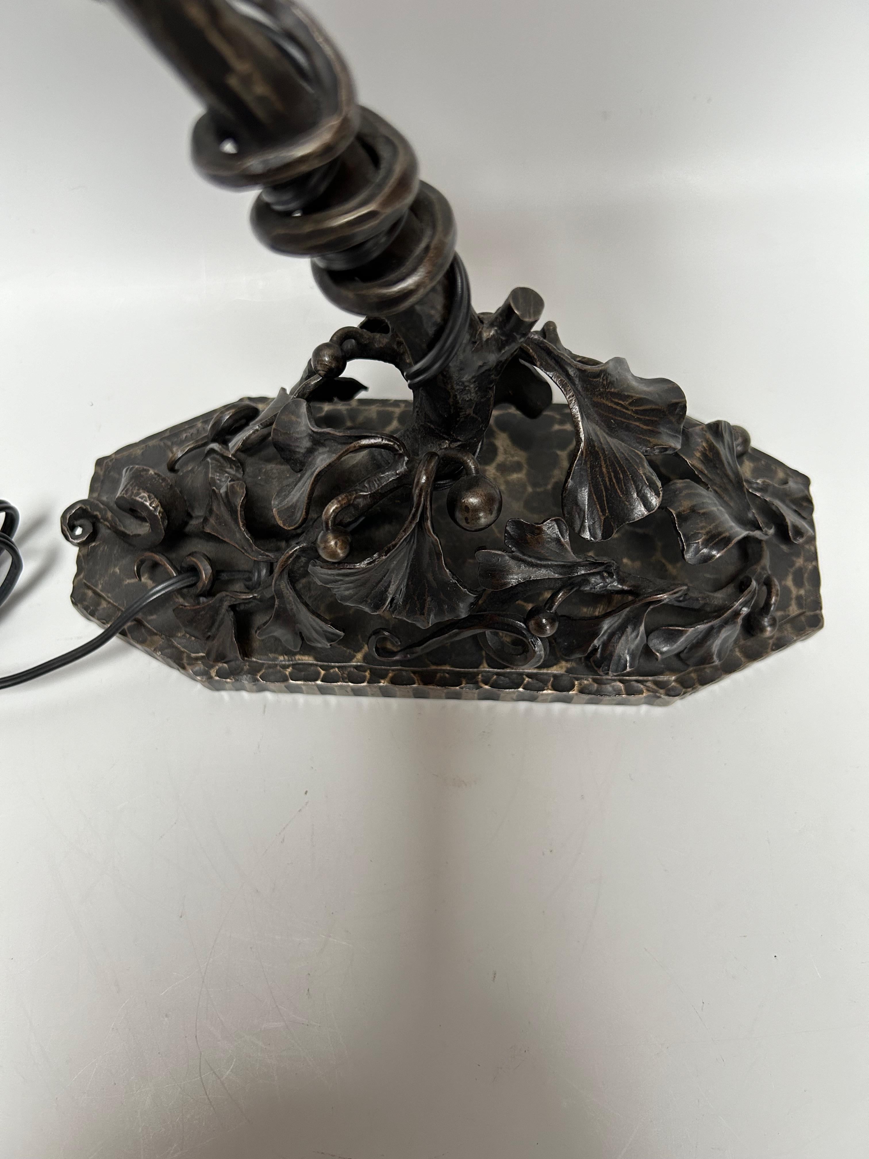 Daum Nancy Art Deco Wrought Iron Lamp For Sale 3