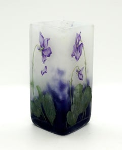 Daum Nancy Art Nouveau Angular Vase with Violet Decor, France, 1900-1905