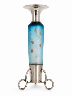Daum Nancy Art Nouveau Blue Cameo Glass and Portuguese Silver Vase, circa 1900