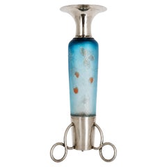 Daum Nancy Art Nouveau Blue Cameo Glass and Portuguese Silver Vase, circa 1900