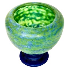 Vaso Art Nouveau con piedistallo "Paesaggio blu-verde" di Daum Nancy, 1900 circa