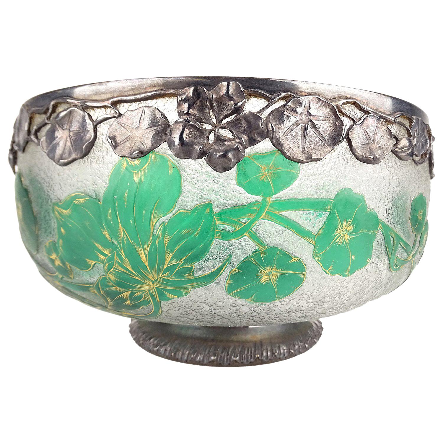 1930s Art  Deco Daum Nancy Glass Bowl, Silver Overlay  For Sale