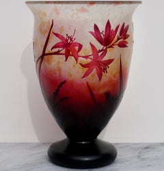 Daum Nancy Art Nouveau Cameo Floral Red Footed Vase, 1920