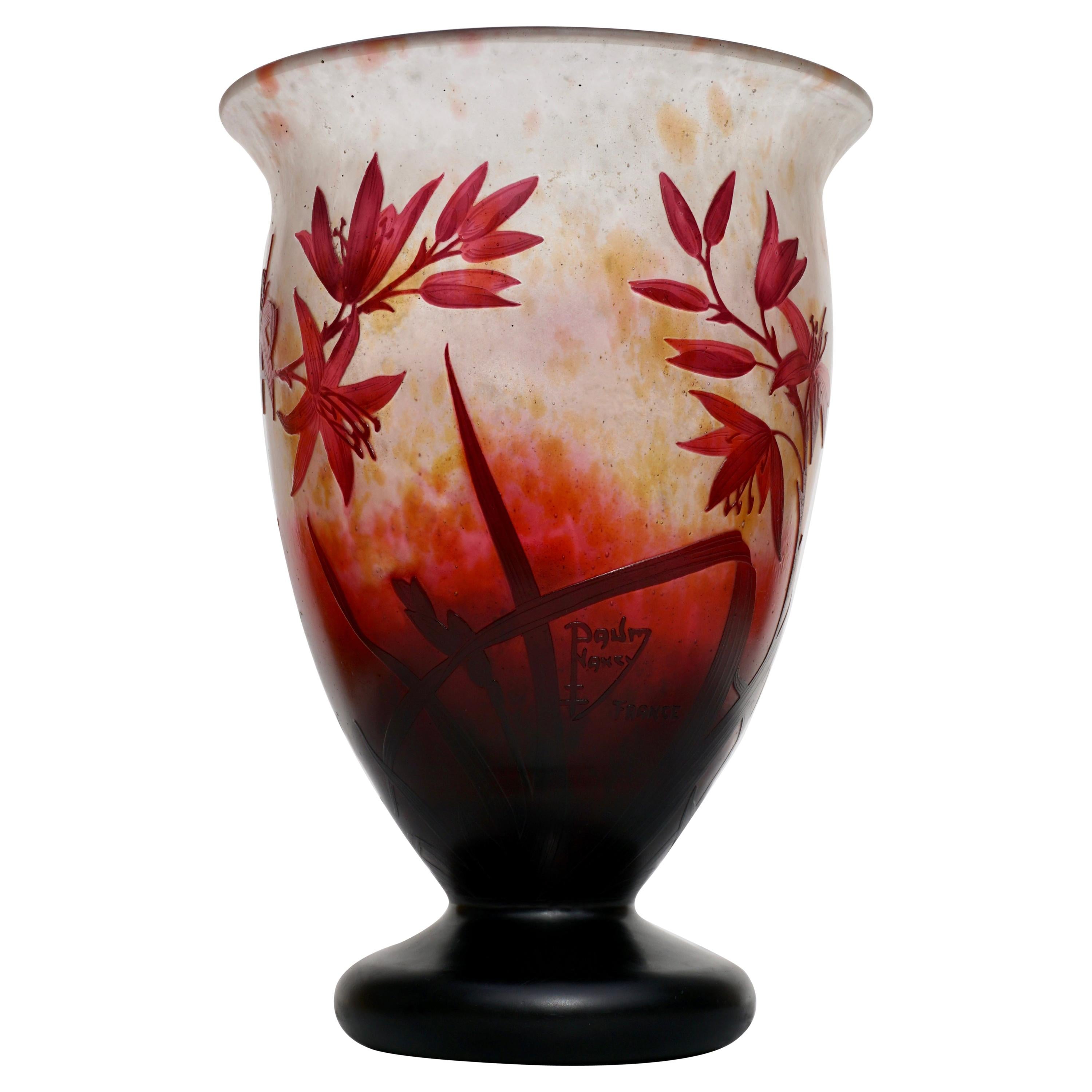 Daum Nancy Art Nouveau Cameo Floral Red Footed Vase, 1920 at 1stDibs