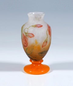 Jugendstil-Kamee-Vase aus Glas mit Sweat Pea-Dekor von Daum Nancy, Frankreich, um 1910