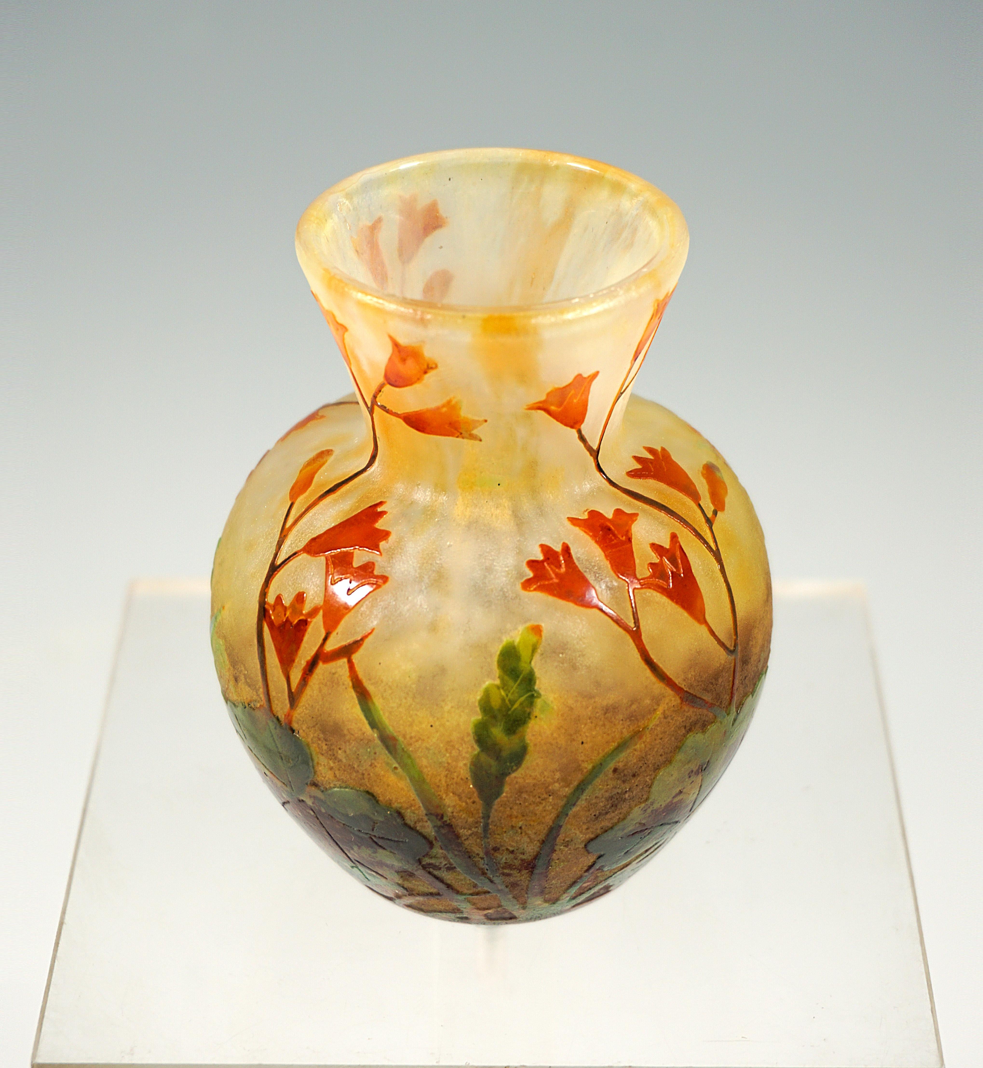 Jugendstil-Kamee-Vase mit Alumroot-Dekor, Frankreich um 1910 (Radiert) im Angebot