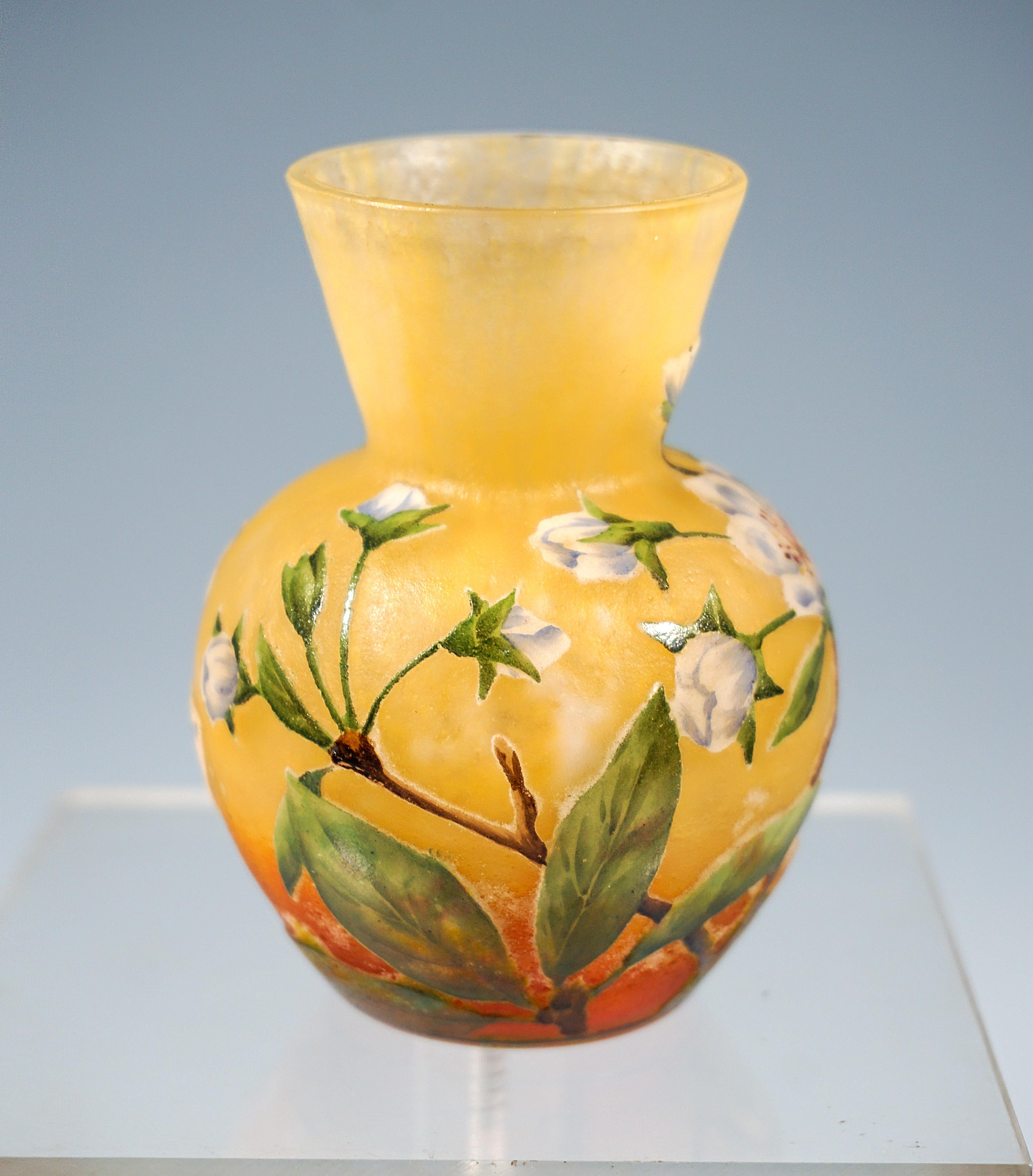 Etched Daum Nancy Art Nouveau Cameo Vase with Apple Blossoms Decor France circa 1910 For Sale