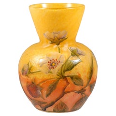 Used Daum Nancy Art Nouveau Cameo Vase With Strawberry Blossoms Decor France ca 1910