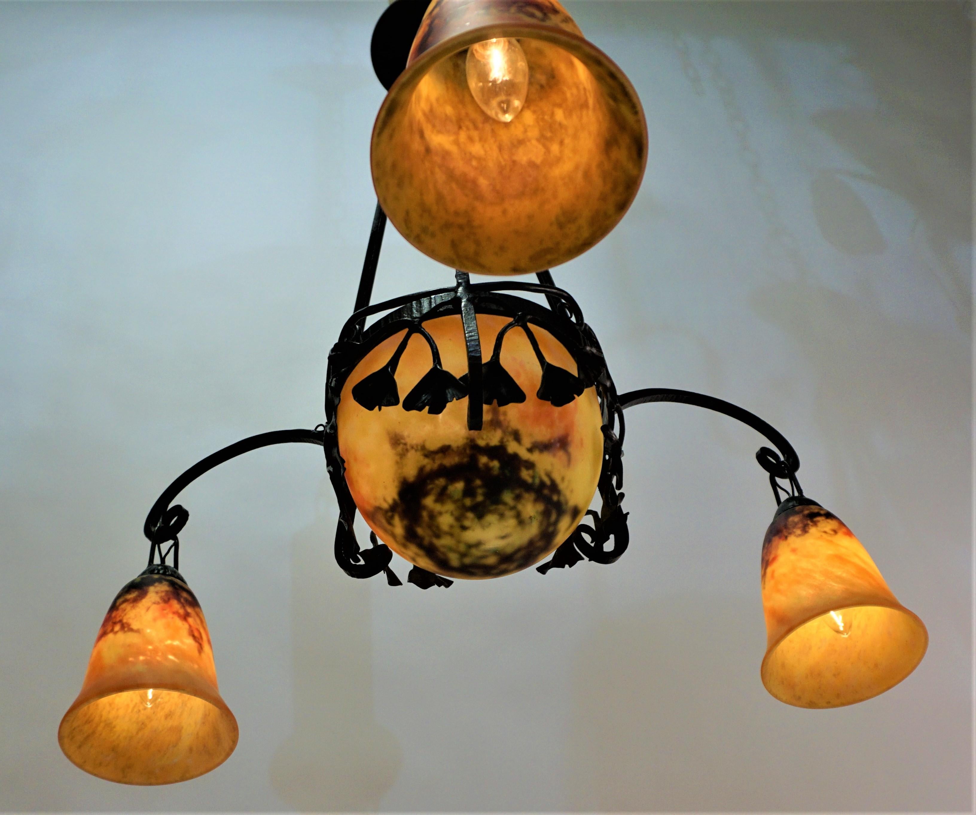 Daum Nancy Art Nouveau Chandelier In Good Condition In Fairfax, VA