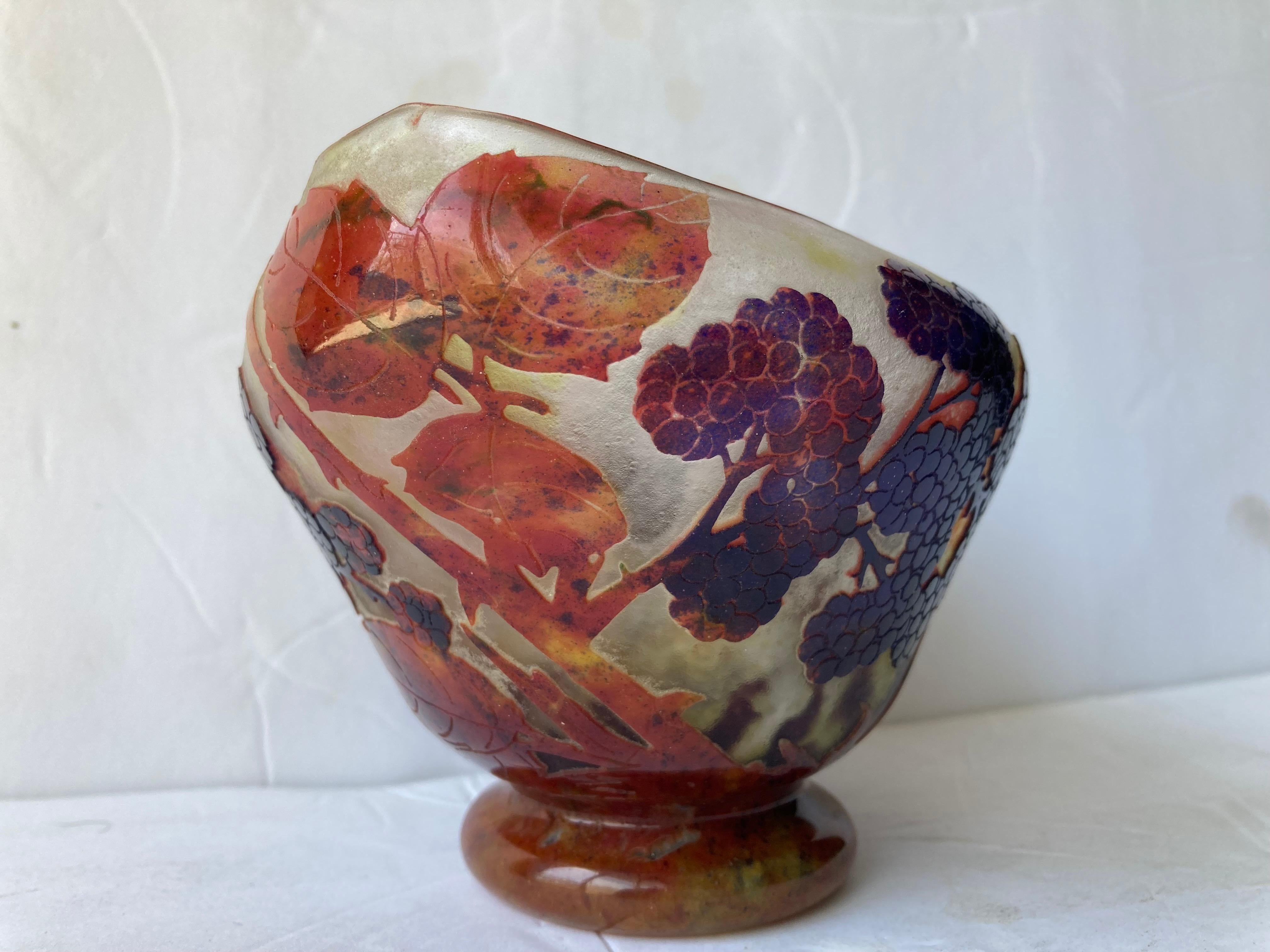 French Daum Nancy, Art Nouveau, Croix De Lorraine, Fine, Cameo/Enamel Glass Vase/Bowl