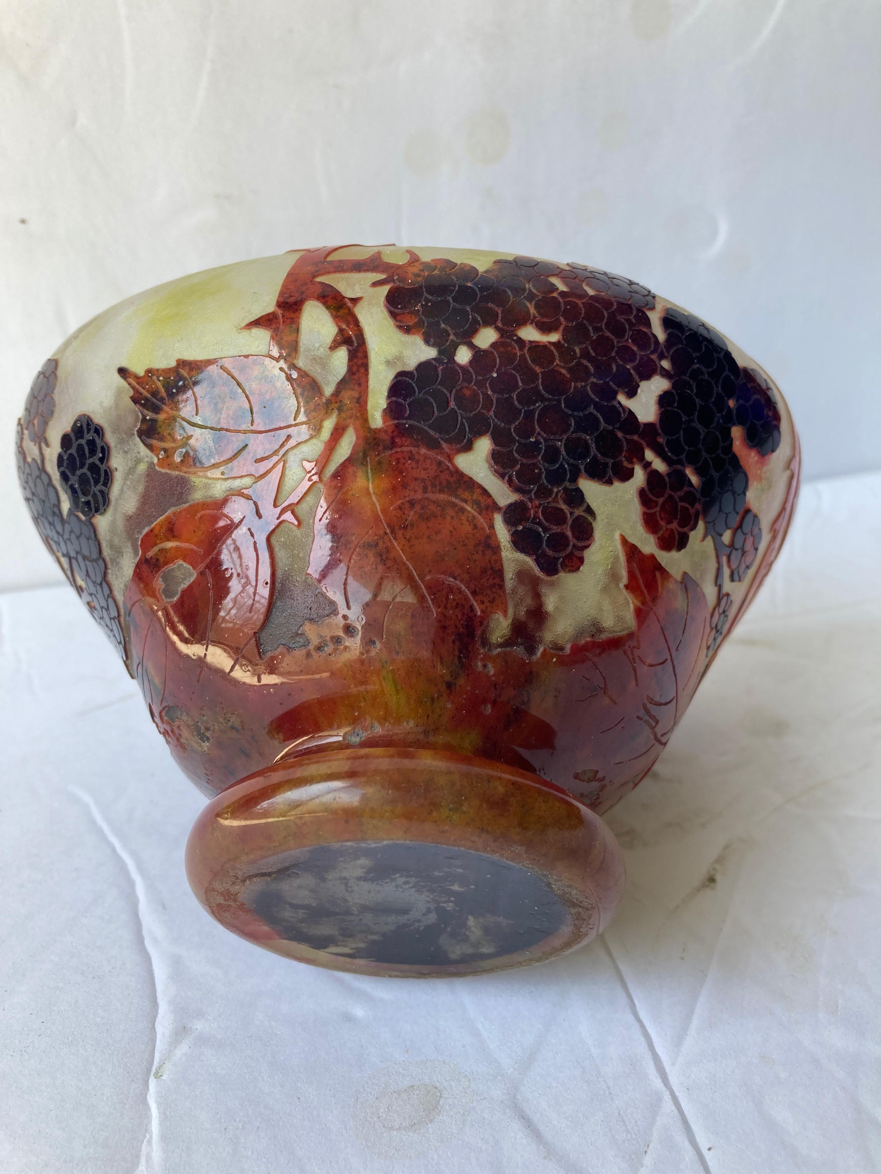 Daum Nancy, Art Nouveau, Croix De Lorraine, Fine, Cameo/Enamel Glass Vase/Bowl In Good Condition In Los Angeles, CA