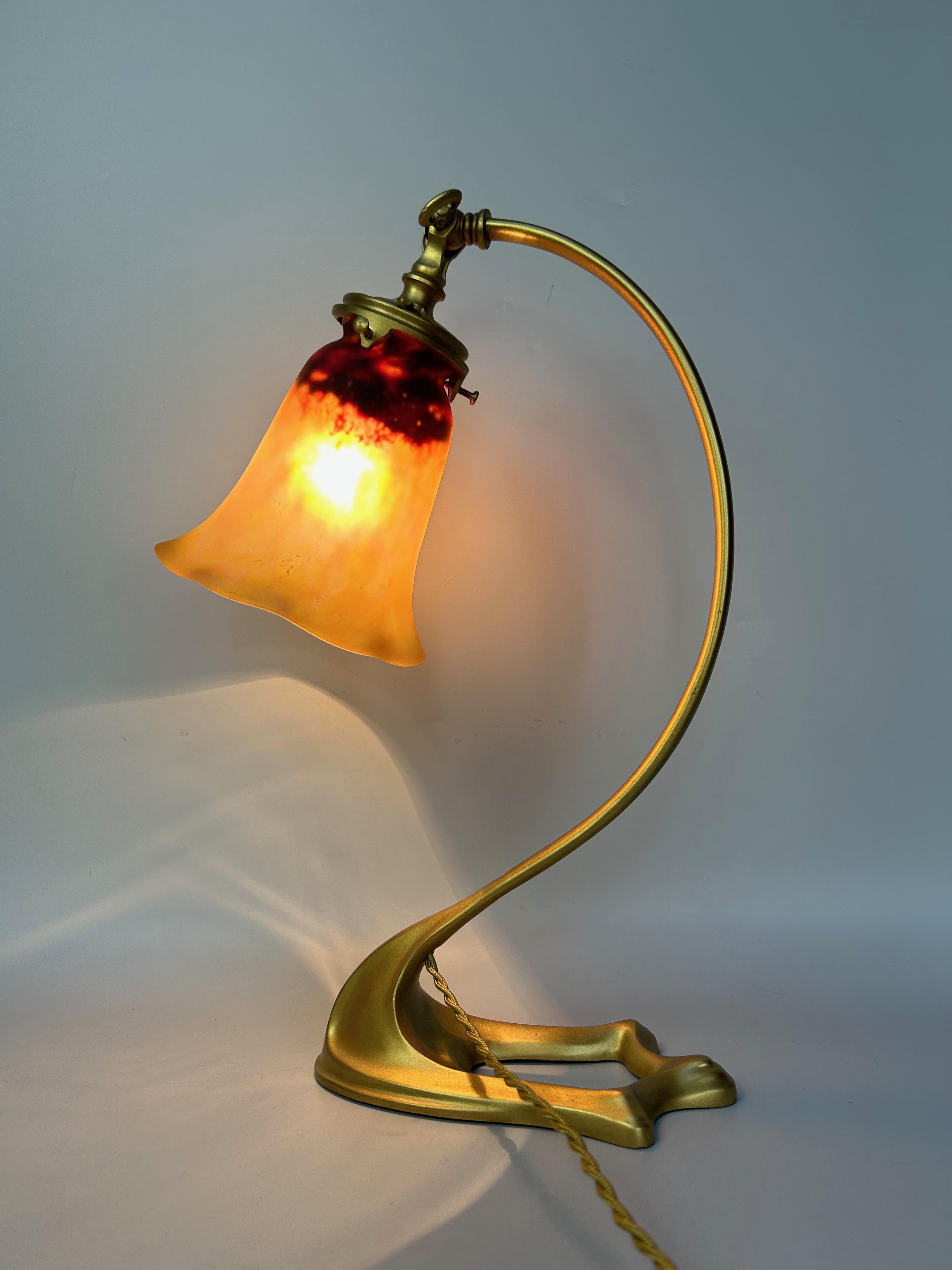 Daum Nancy Art Nouveau Lamp Probably by Majorelle For Sale 3
