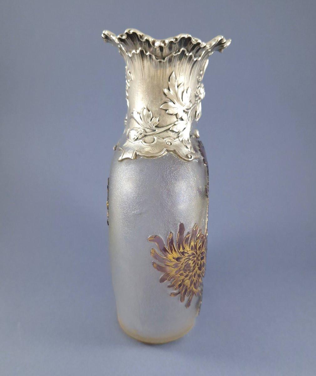 Daum Nancy – Jugendstilvase aus Glas und Sterlingsilber (Französisch) im Angebot