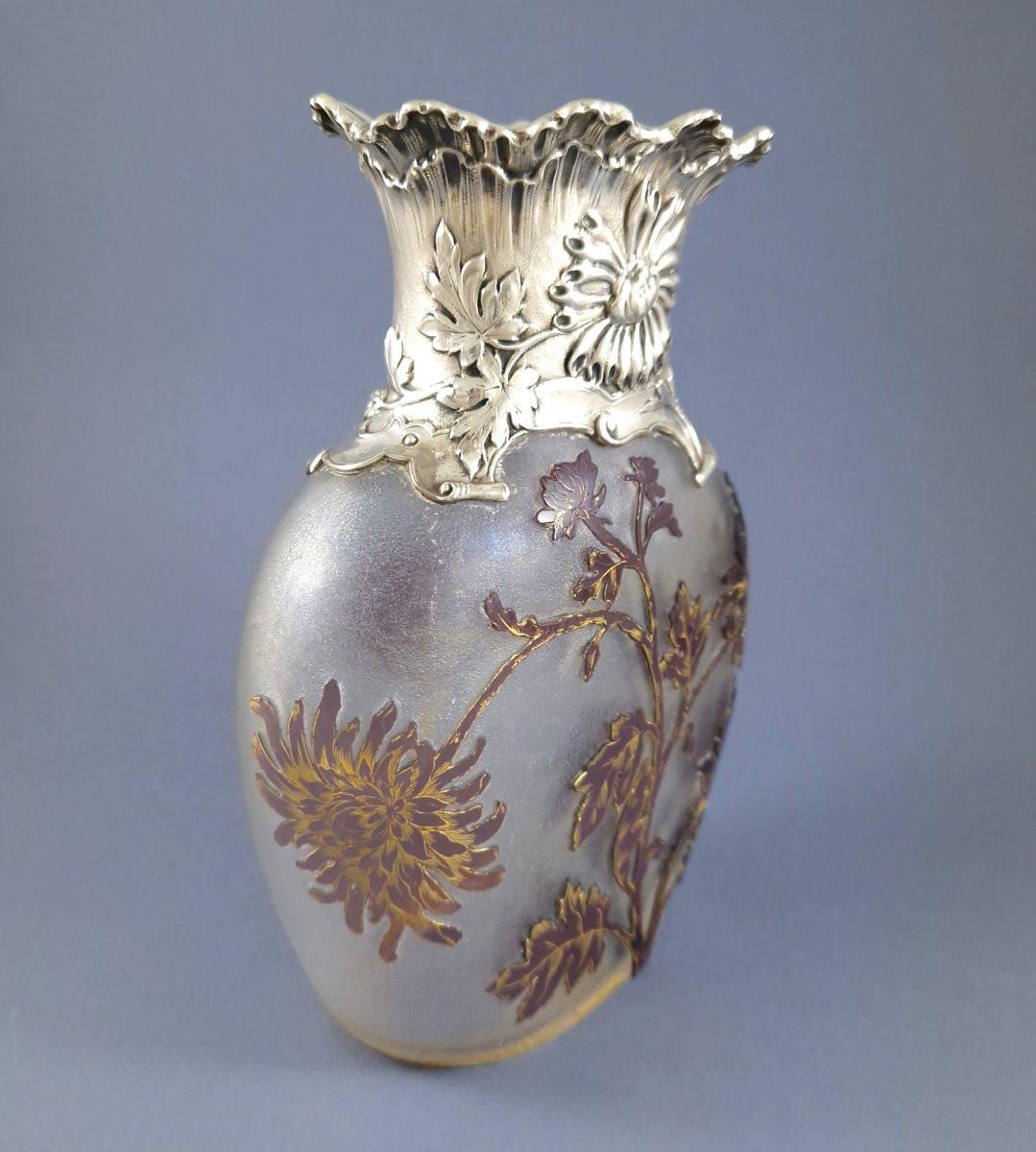 Daum Nancy – Jugendstilvase aus Glas und Sterlingsilber (Frühes 20. Jahrhundert) im Angebot