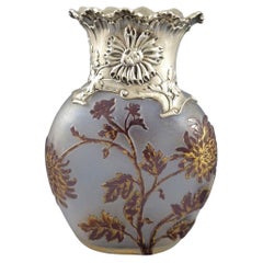 Antique Daum Nancy - Art Nouveau Vase In Glass And Sterling Silver