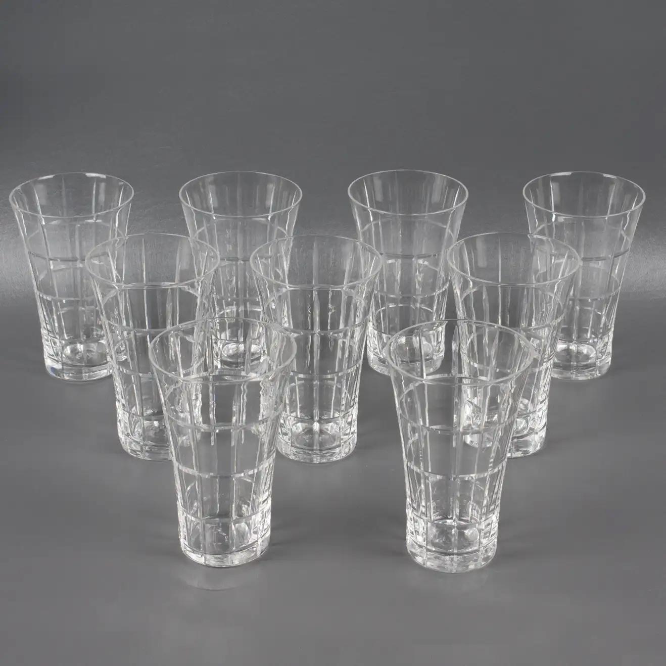 Modern Daum Nancy Barware Crystal Tumbler Glasses Set, 9 Pieces For Sale