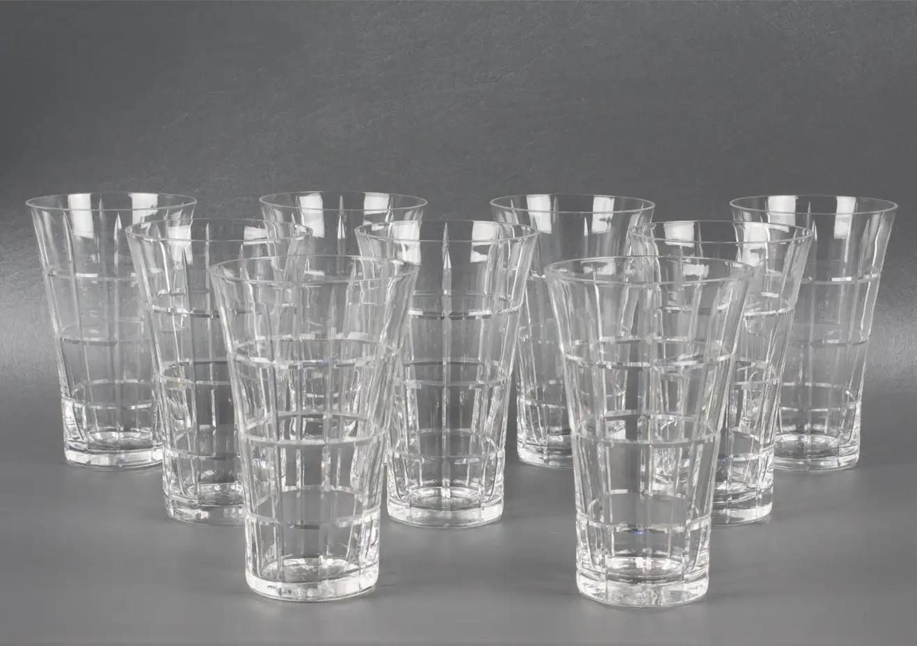 French Daum Nancy Barware Crystal Tumbler Glasses Set, 9 Pieces For Sale