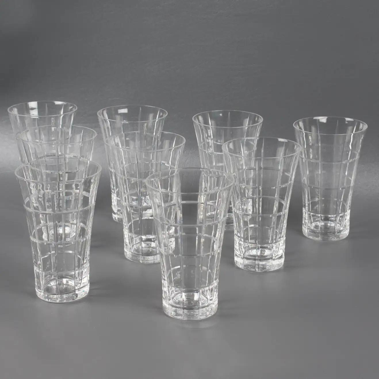Daum Nancy Barware Crystal Tumbler Glasses Set, 9 Pieces In Excellent Condition For Sale In Atlanta, GA