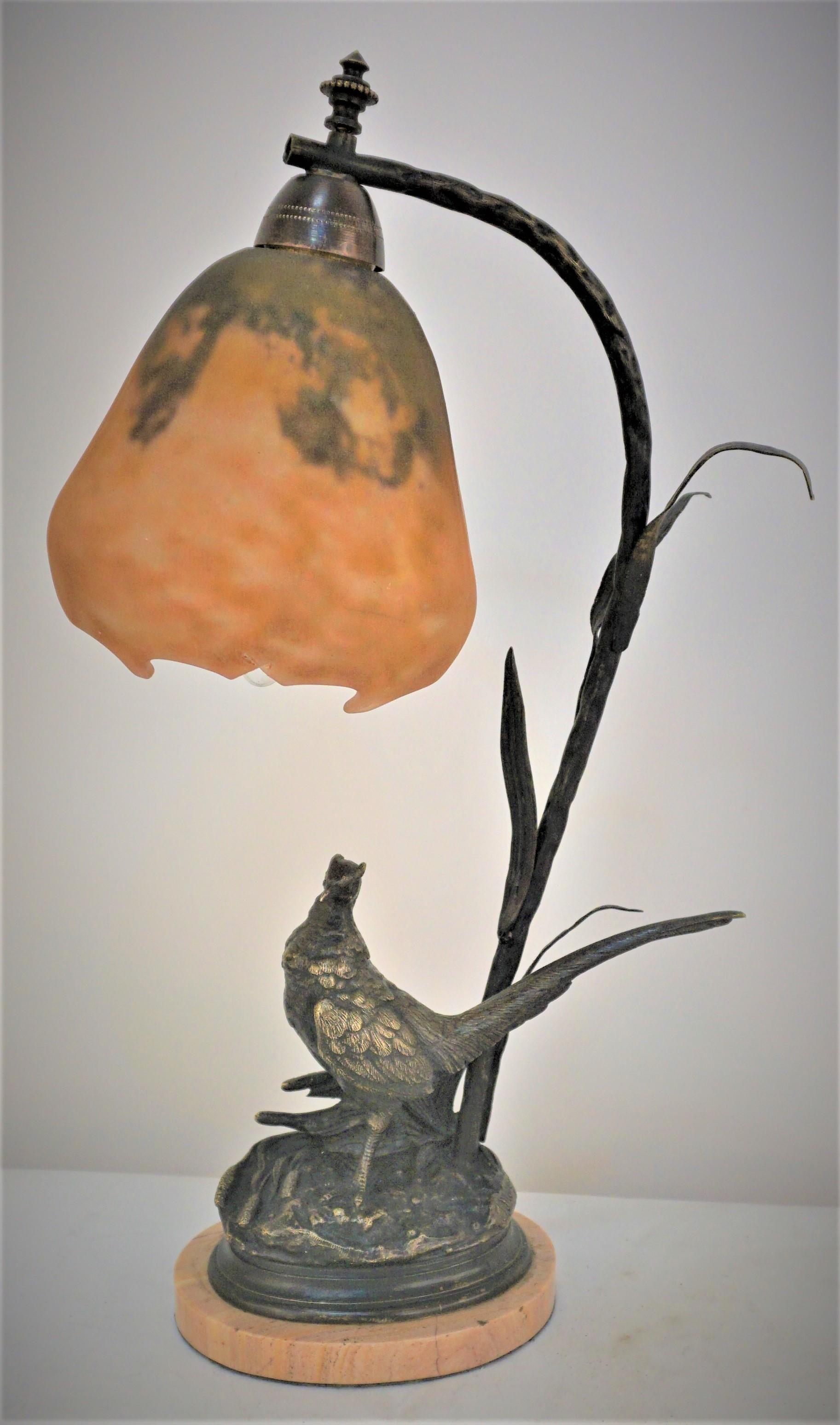 Daum Nancy Blown Glass and Bronze Bird Table Lamp 5