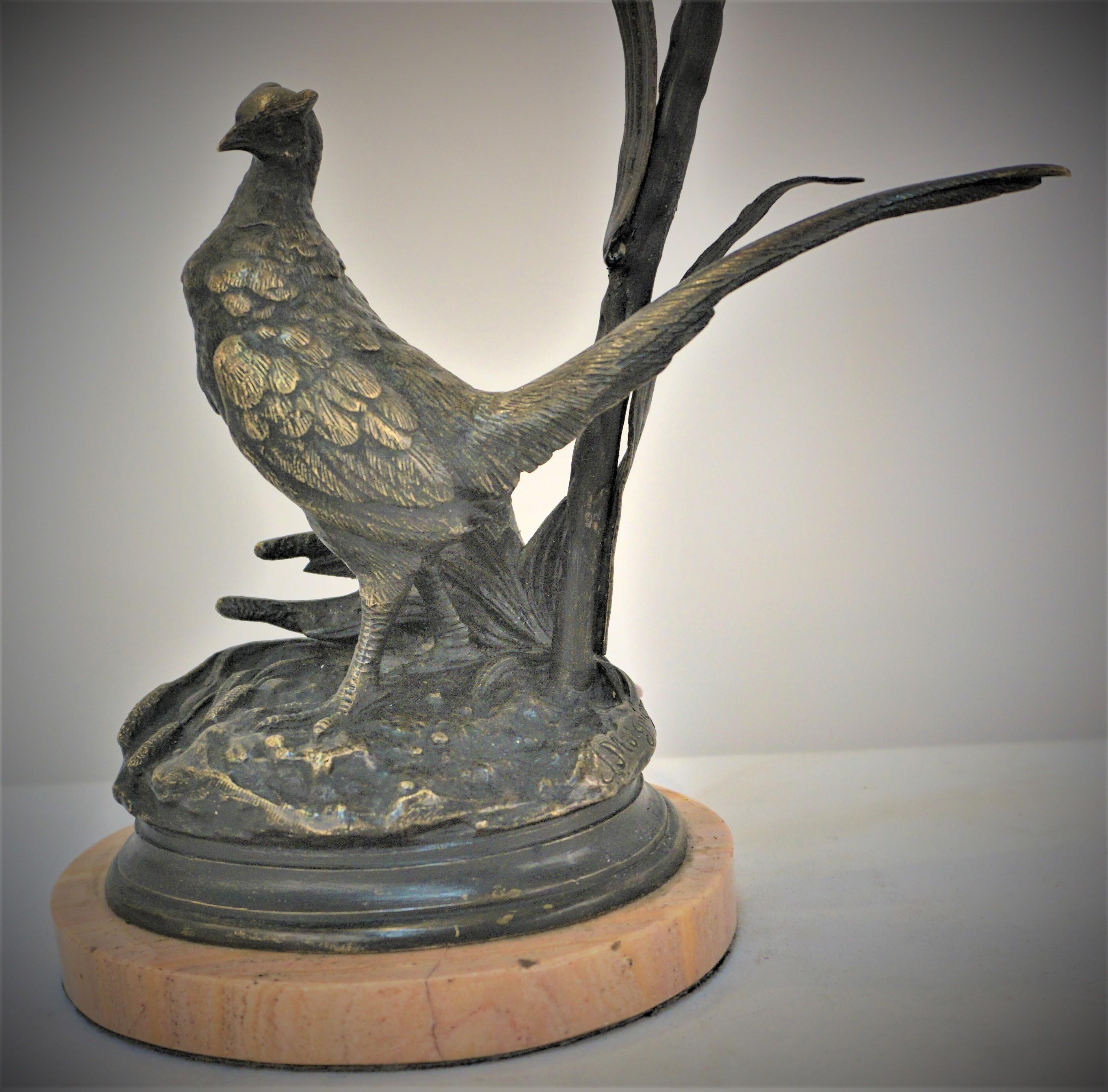 French Daum Nancy Blown Glass and Bronze Bird Table Lamp
