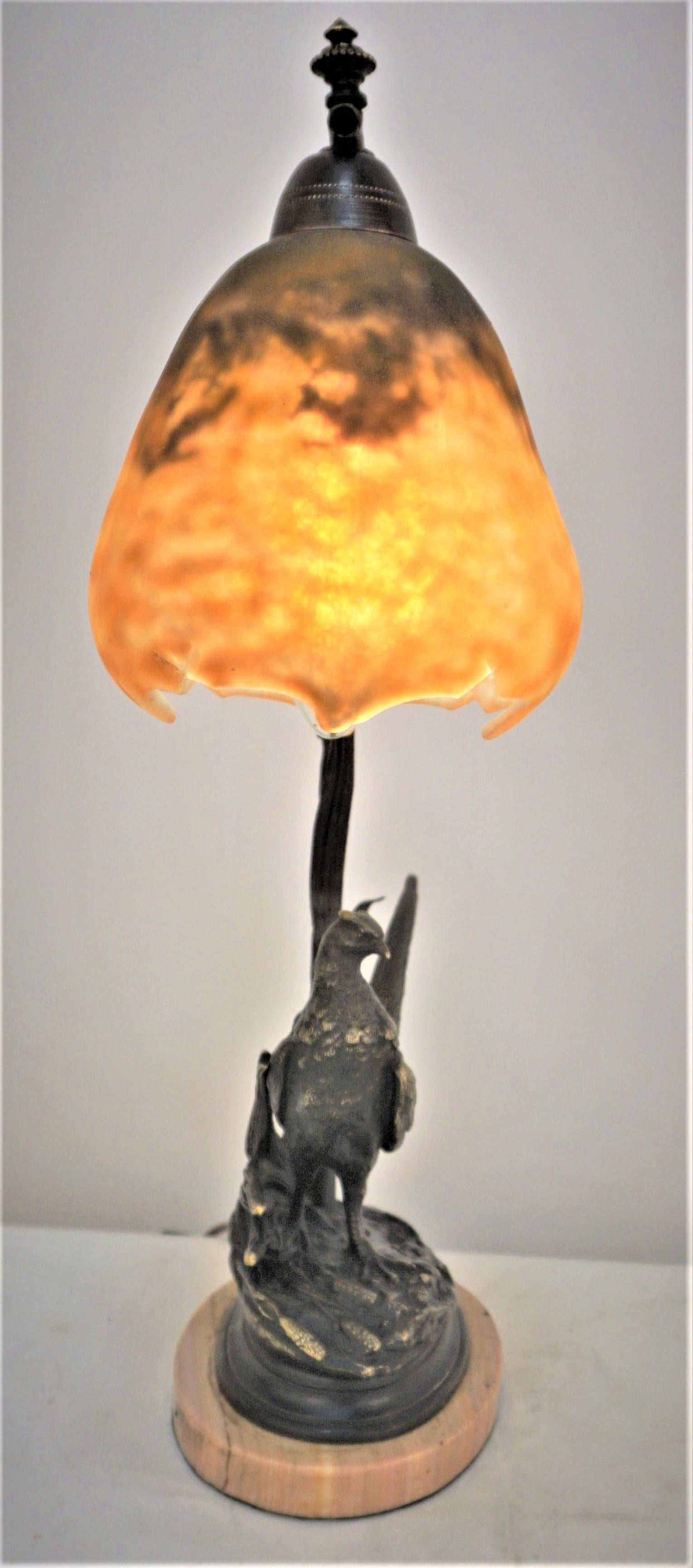 Daum Nancy Blown Glass and Bronze Bird Table Lamp 1