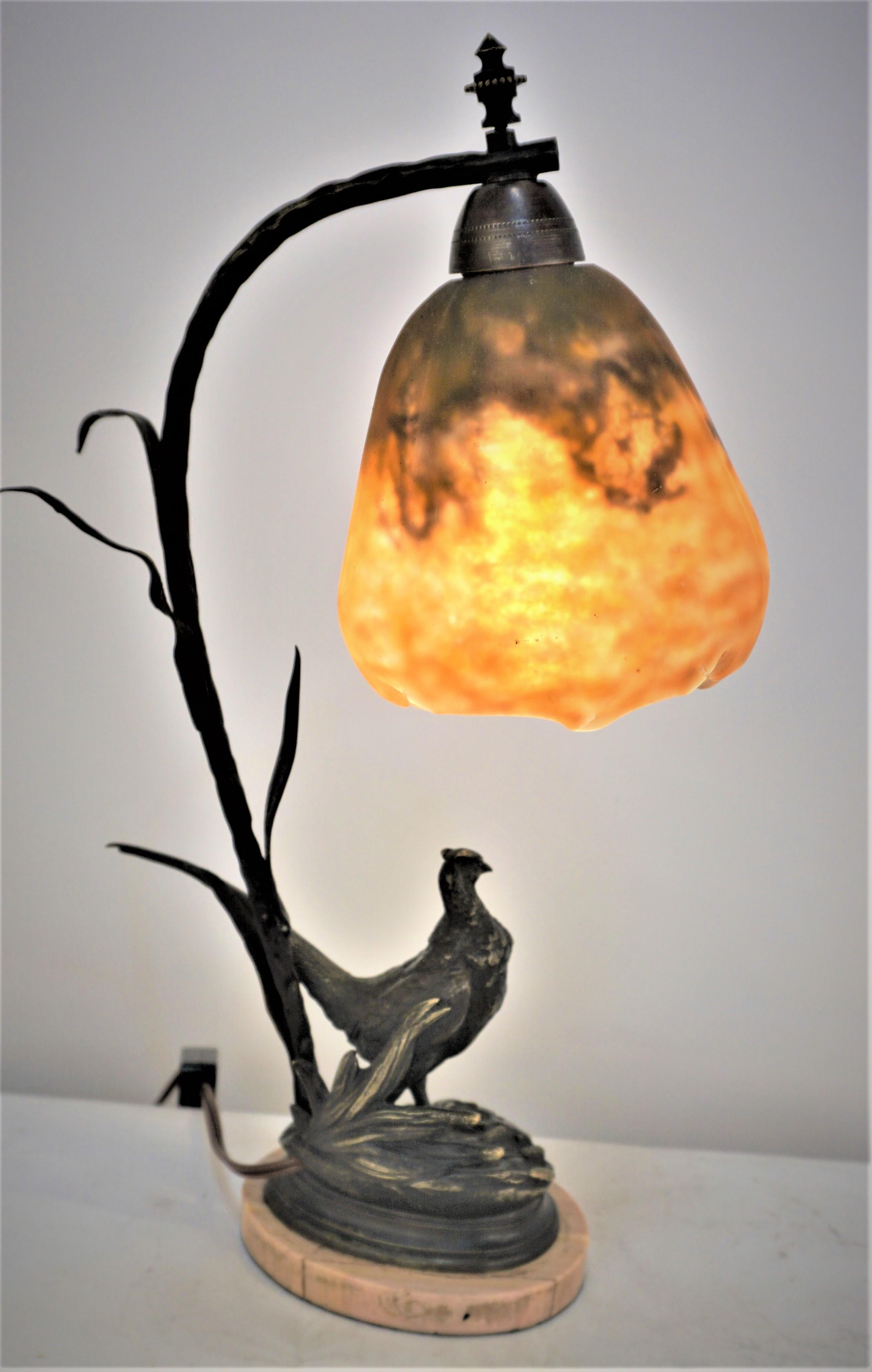 Daum Nancy Blown Glass and Bronze Bird Table Lamp 2