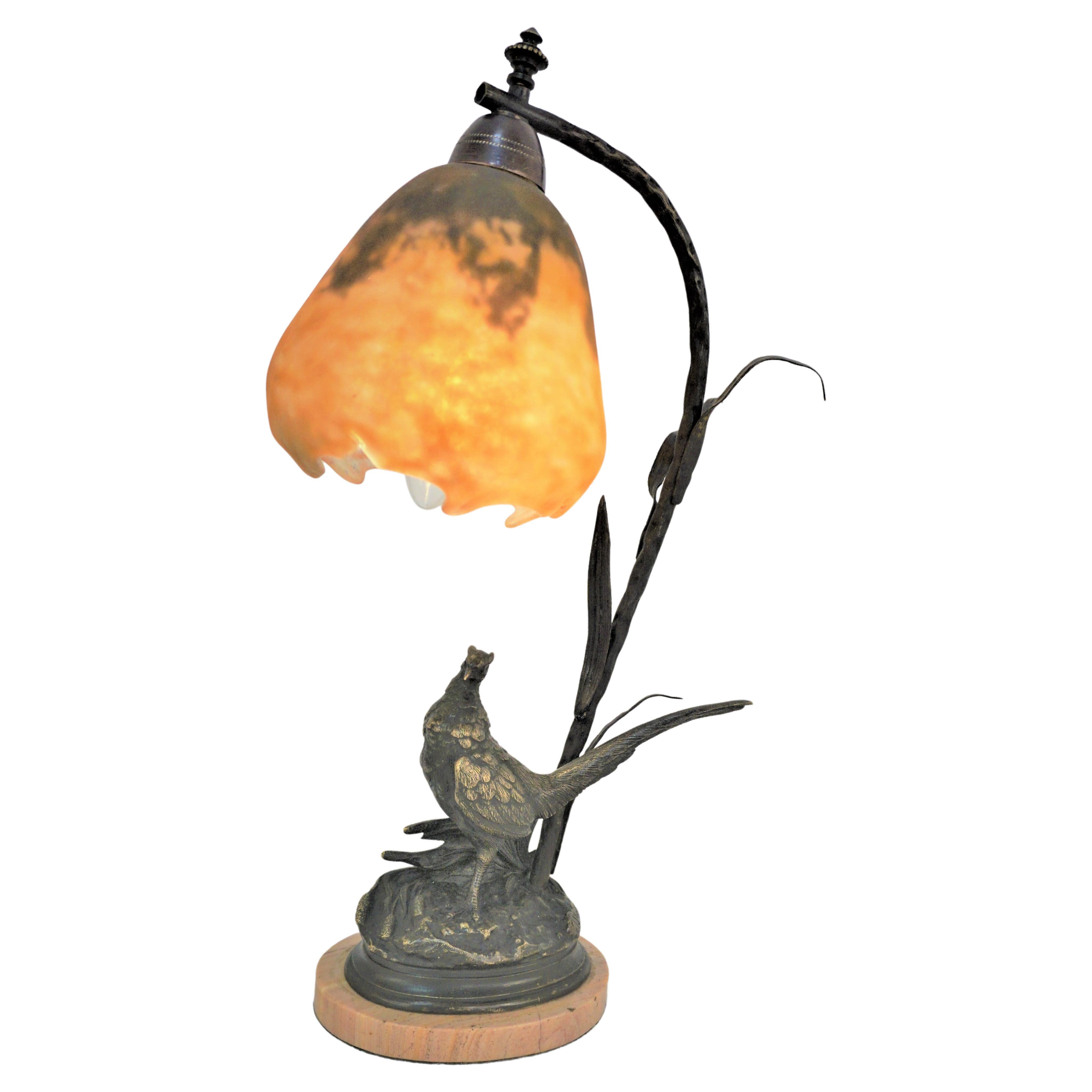 Daum Nancy Blown Glass and Bronze Bird Table Lamp