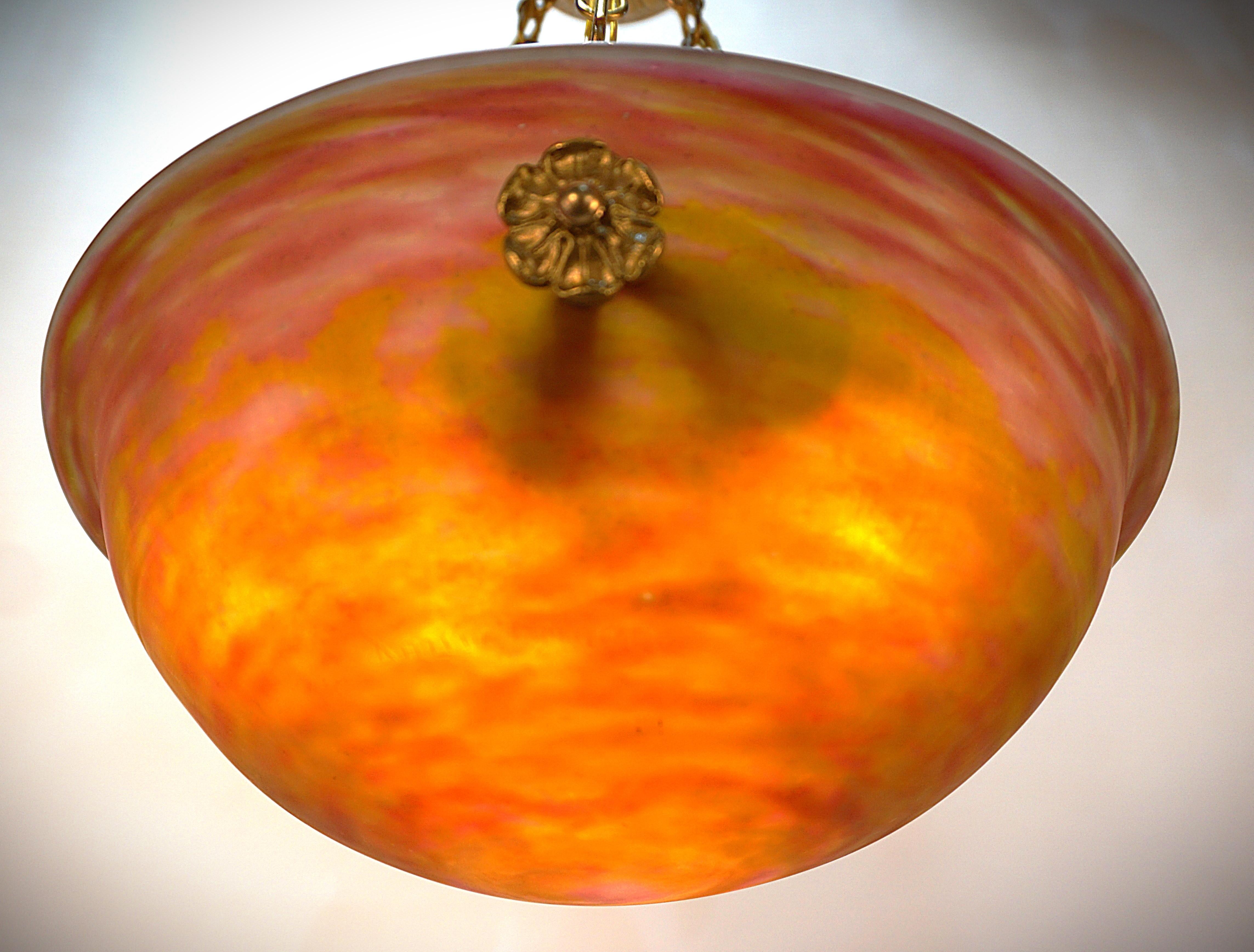 French Daum Nancy Blown Glass Bronze Chandelier #3 For Sale