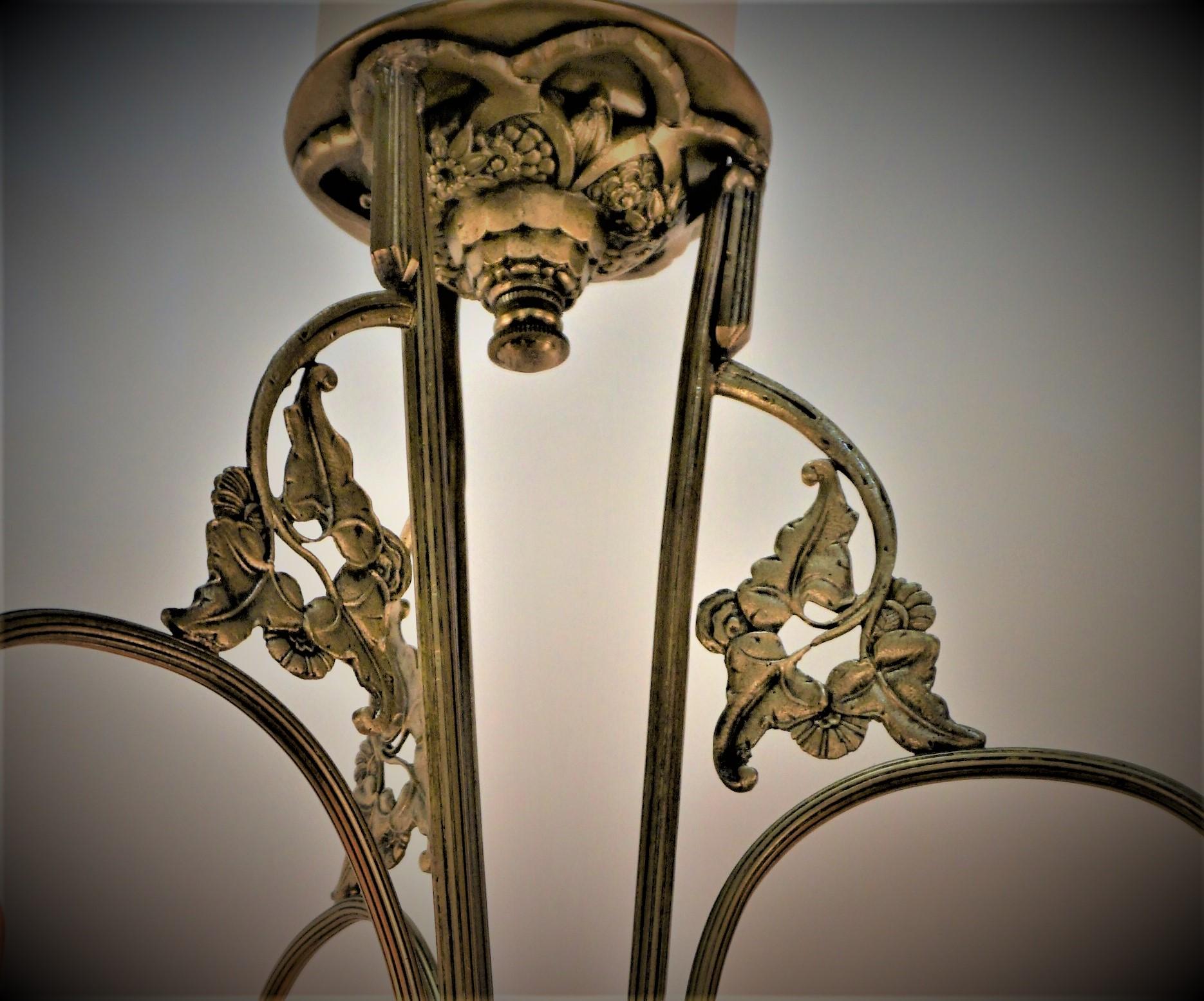 Art Nouveau Daum Nancy Blown Glass Bronze Chandelier For Sale